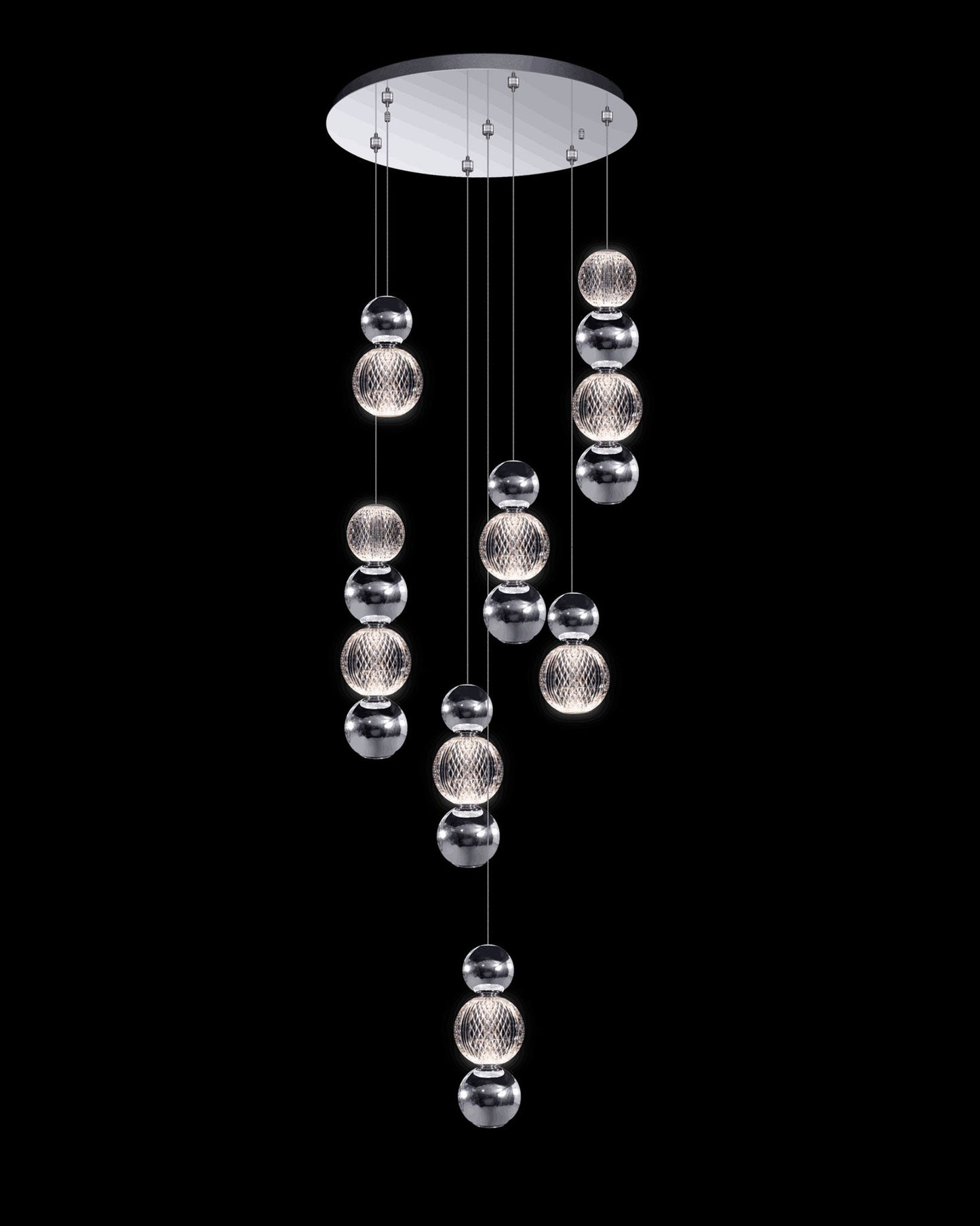Diamante Embellished 7 Droplet Round Pendant Chrome Light