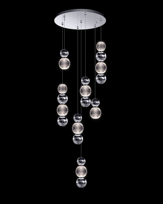 Diamante Embellished 7 Droplet Round Pendant Chrome Light