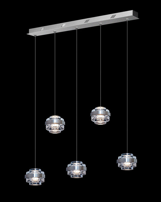 Geo LED 5Lt Bar Clear Pendant Satin Nickel Dimmable Light