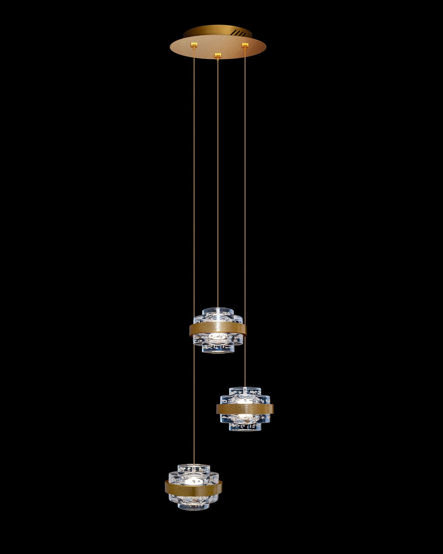 Geo LED 3Lt Round Clear Pendant Brushed Gold Dimmable Light