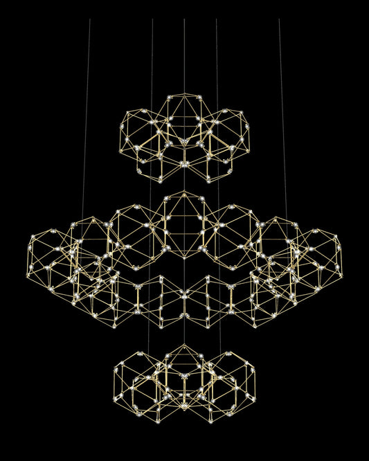 Lucciola 25 Prism 3 Tier Pendant Brass Light