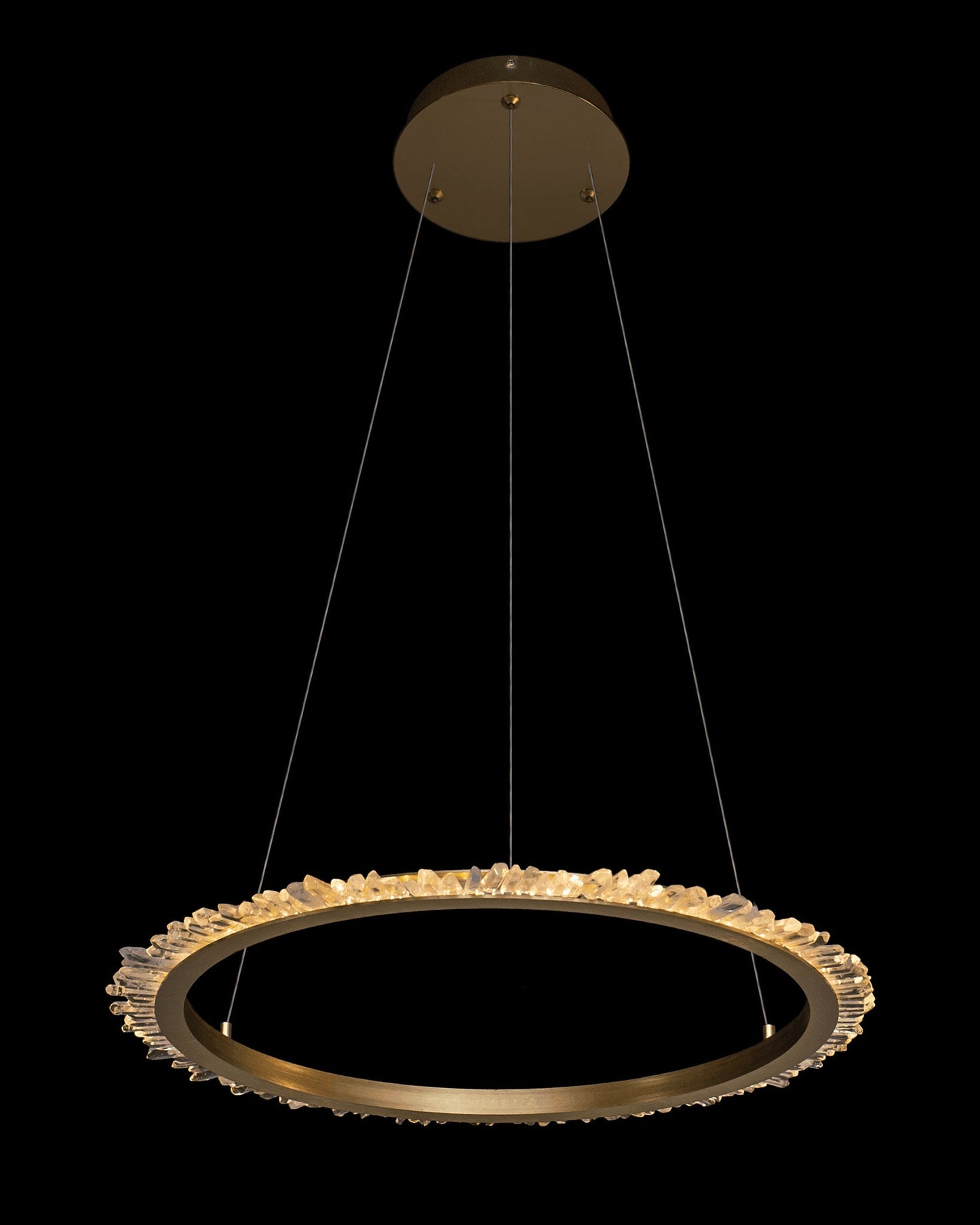 Quartz Halo Small Round Pendant 47.5cm Diam Satin Gold Light