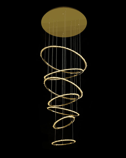 Quartz Halo 7 Ring Pendant 4 Metre Drop Satin Gold Light
