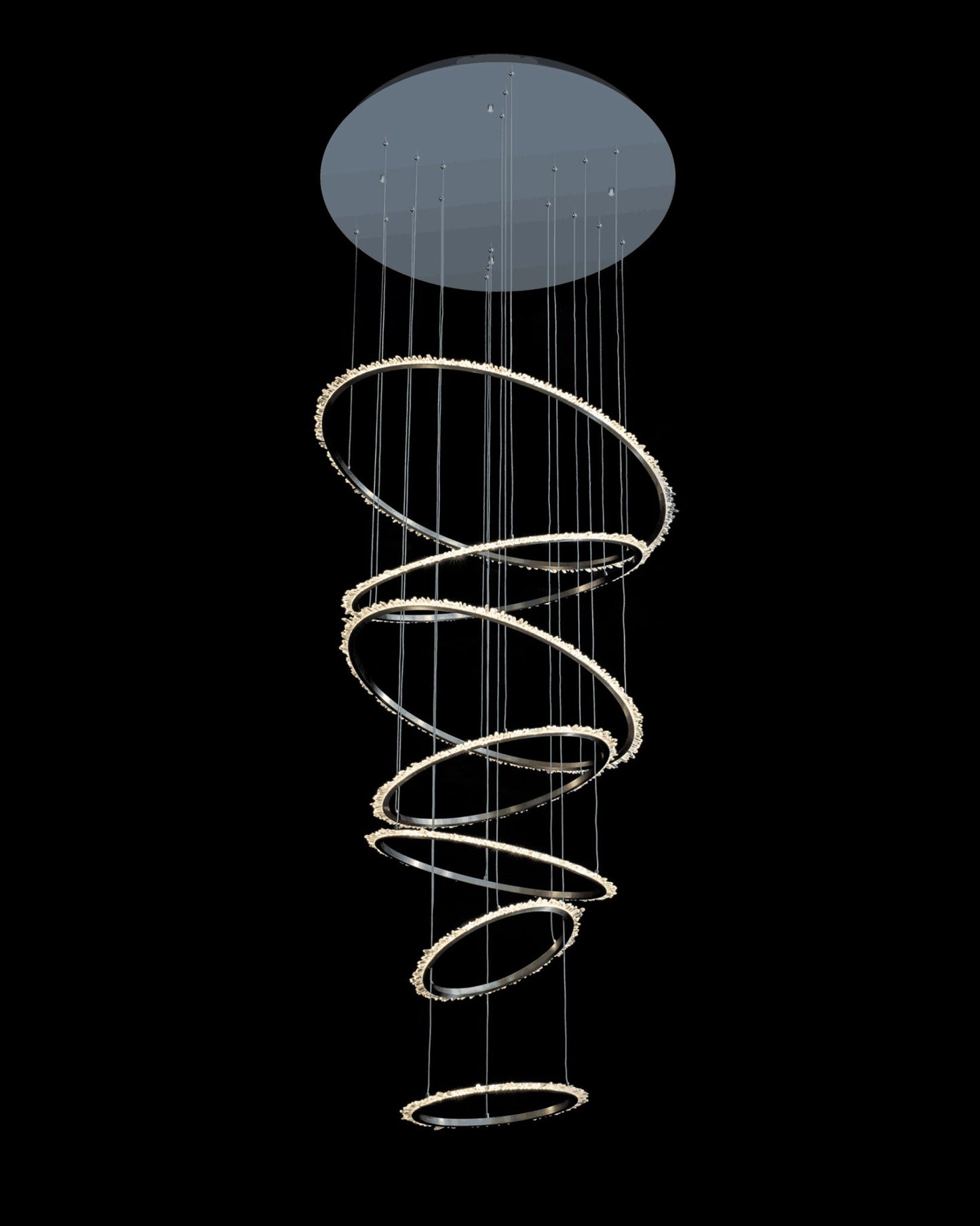 Quartz Halo 7 Ring Pendant 4 Metre Drop Satin Nickel Light