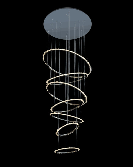 Quartz Halo 7 Ring Pendant 4 Metre Drop Satin Nickel Light