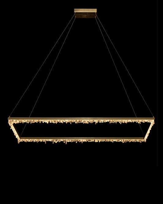 Quartz Retangular Pendant 100cm L Satin Gold Light