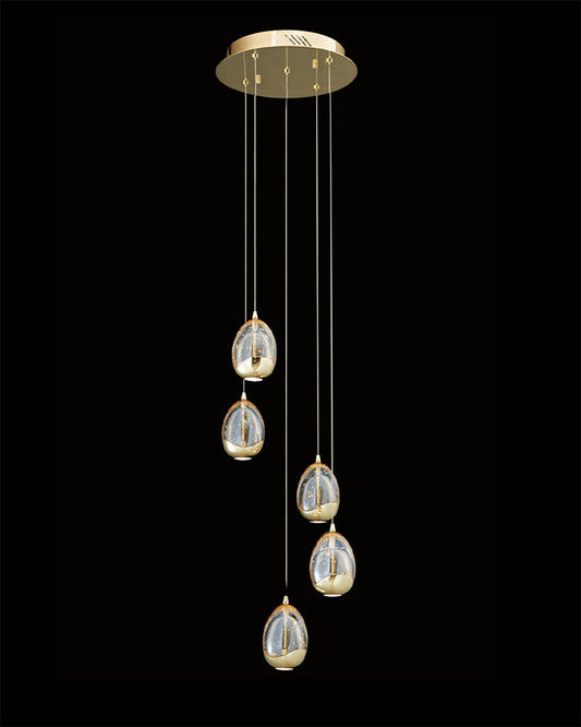 Terrene 5Lt Spiral Pendant Gold Dimmable Light