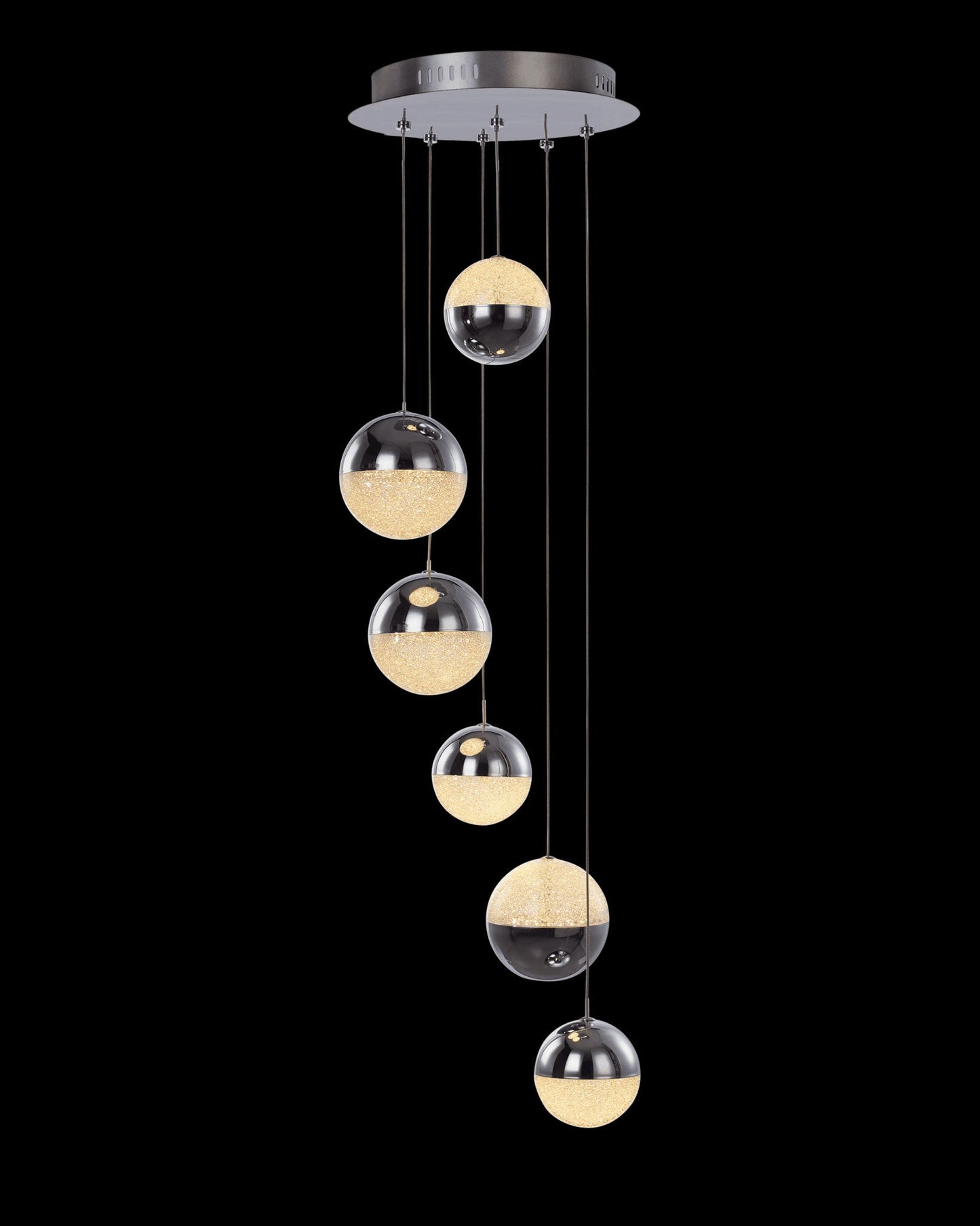 Eclipse 6Lt Spiral Pendant Chrome Dimmable Light