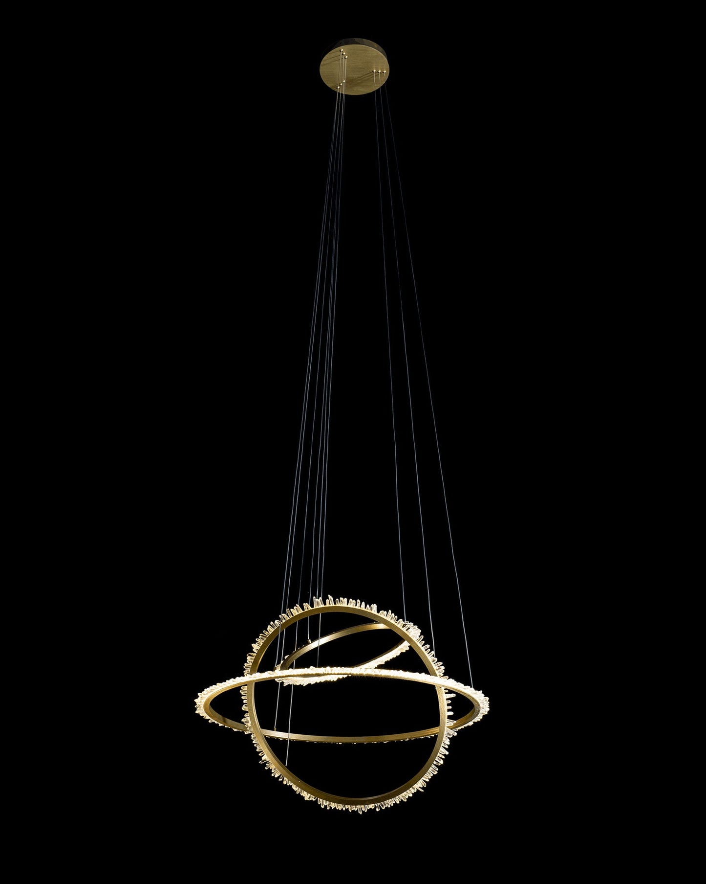 Quartz Halo Triple Ring Pendant Satin Gold Light