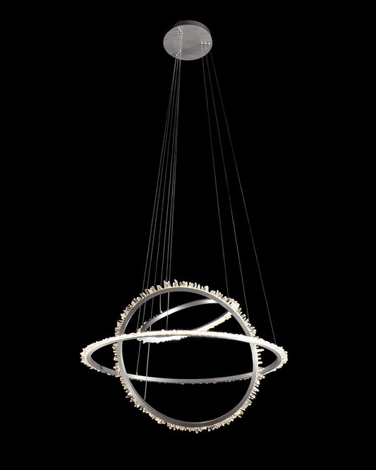 Quartz Halo Triple Ring Pendant Satin Nickel Light