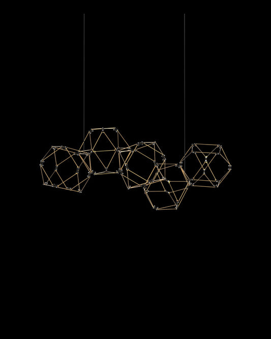 Lucciola 5 Prism Linear Pendant Brass Light