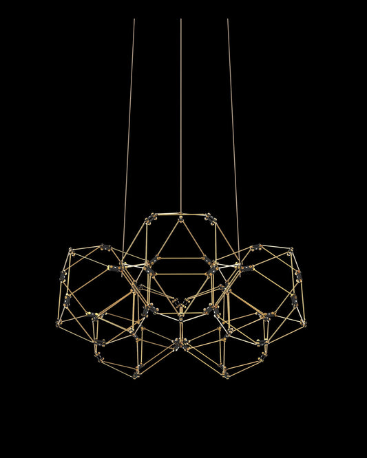 Lucciola 5 Prism Round Pendant Brass Light