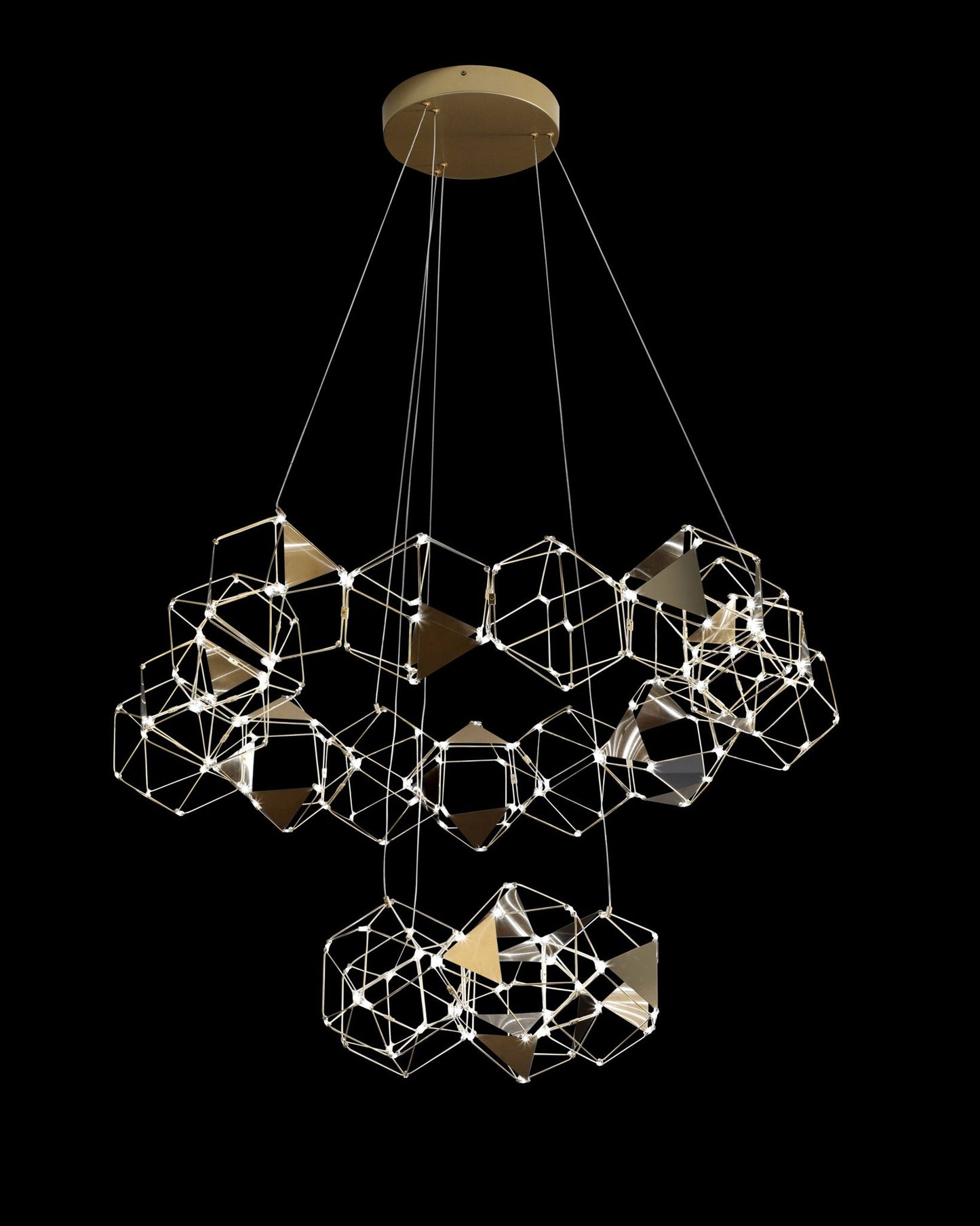 Lucciola Embellished 20 Prism 2 Tier Pendant Brass Light