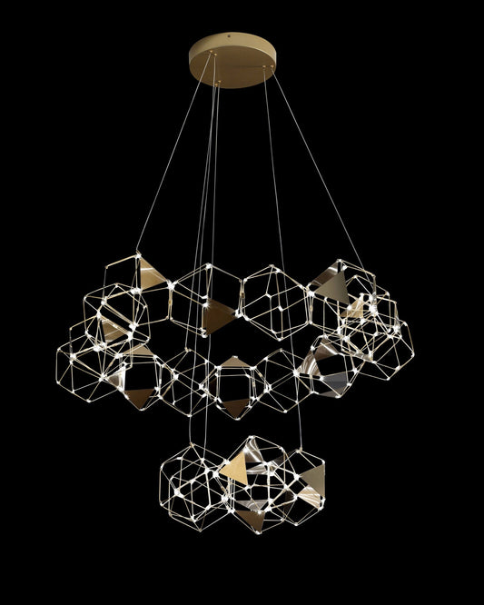 Lucciola Embellished 20 Prism 2 Tier Pendant Brass Light