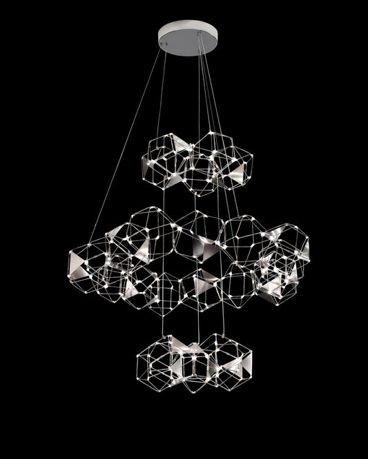 Lucciola Embellished 25 Prism 3 Tier Pendant Stainless Steel Light