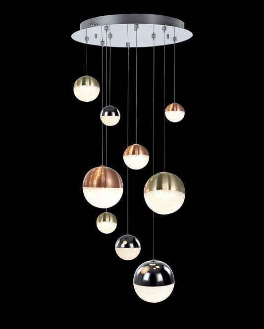 Eclipse 9Lt Round Pendant Mix Size and Colour Dimmable Light