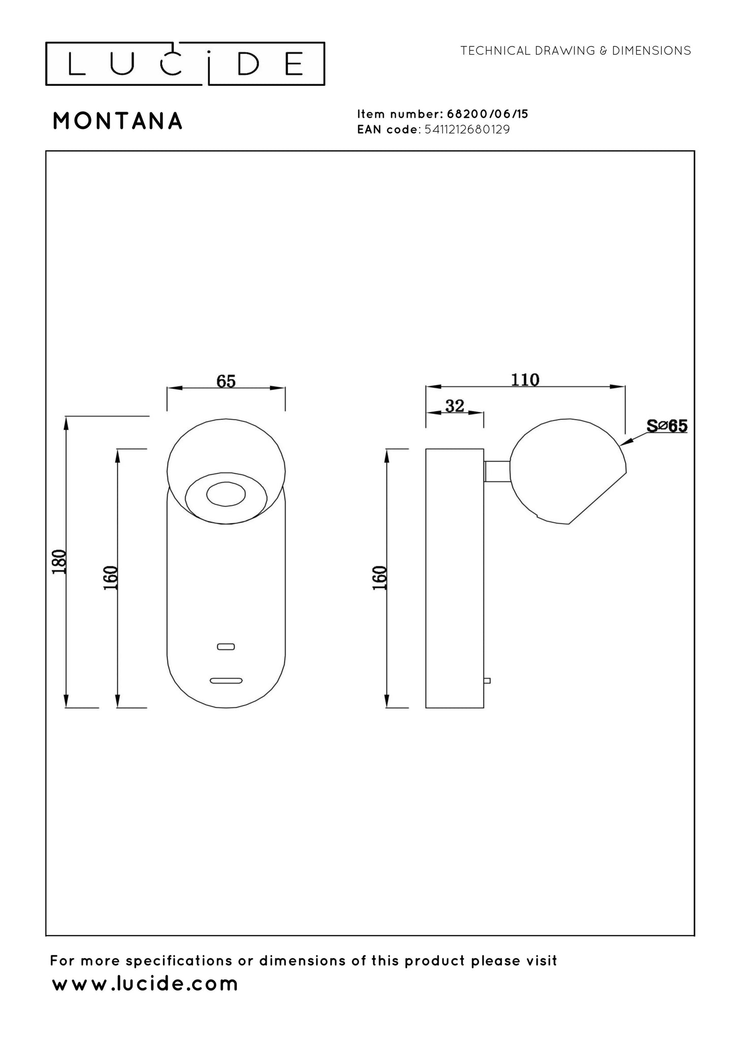 Lucide MONTANA - Wall light - LED - CCT - 1x6,3W 2700K/4000K - With USB charging point - Grey iron | Premium