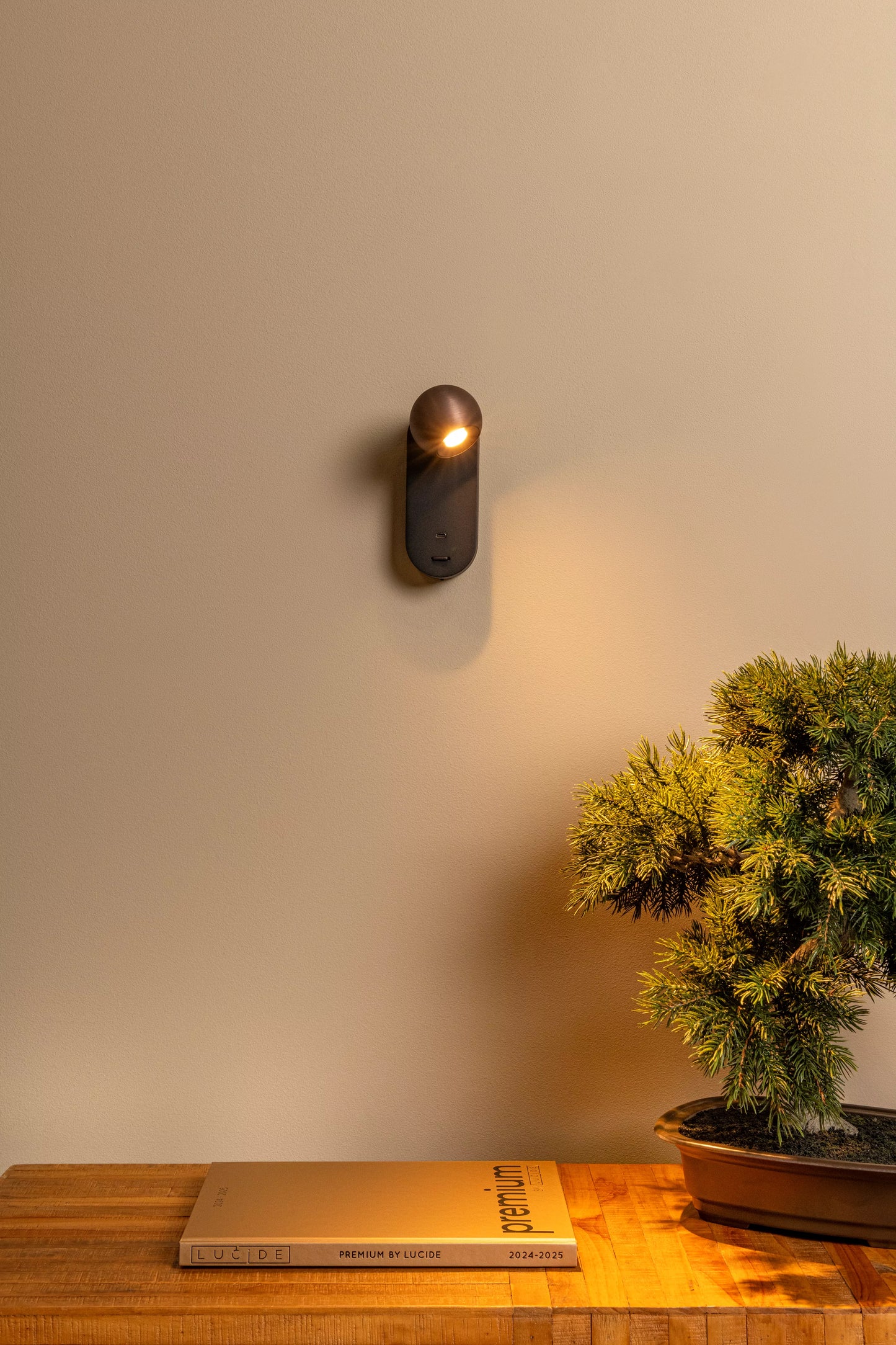 Lucide MONTANA - Wall light - LED - CCT - 1x6,3W 2700K/4000K - With USB charging point - Coffee | Premium