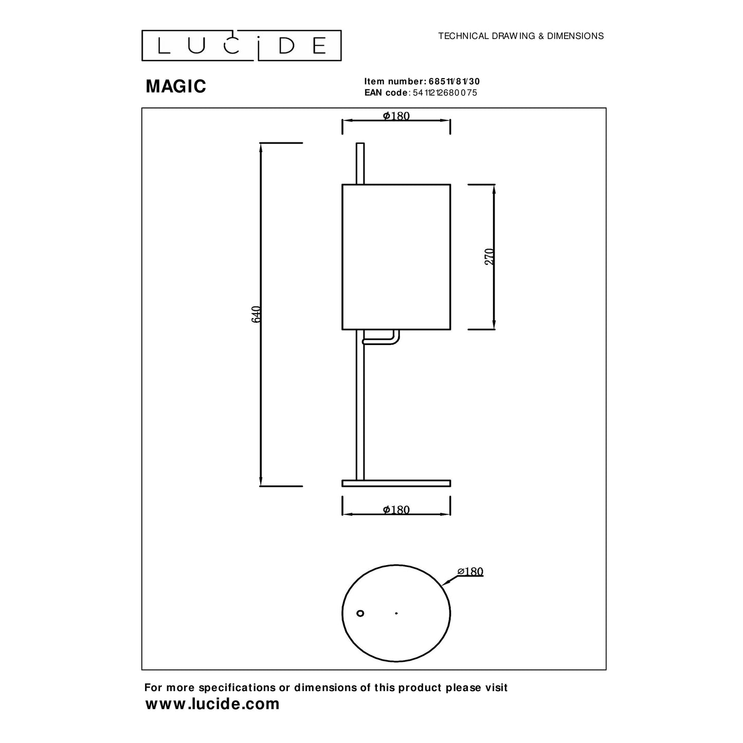 Lucide MAGIC - Table lamp - Ø 18 cm - 1xE27 - Black