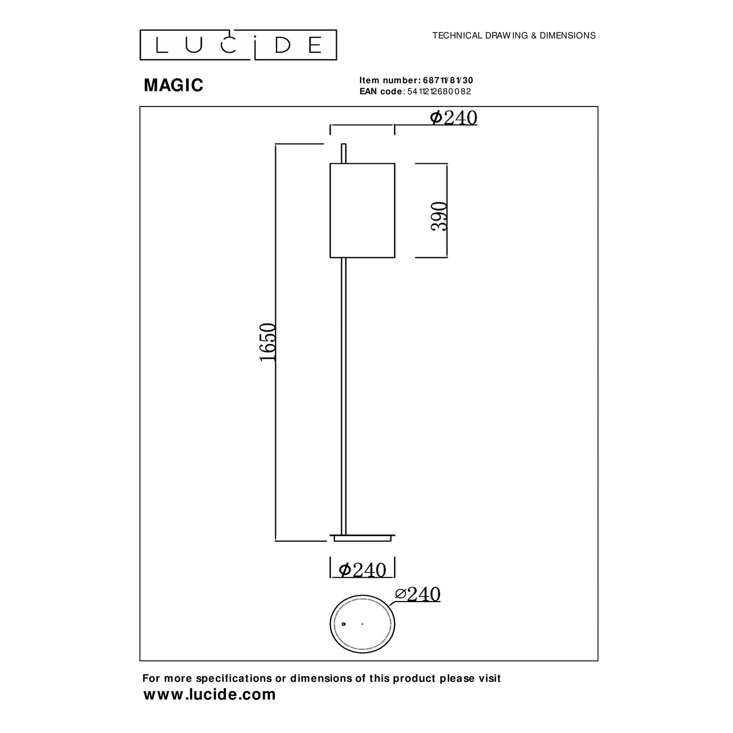 Lucide MAGIC - Floor lamp - Ø 24 cm - 1x E27 - Black