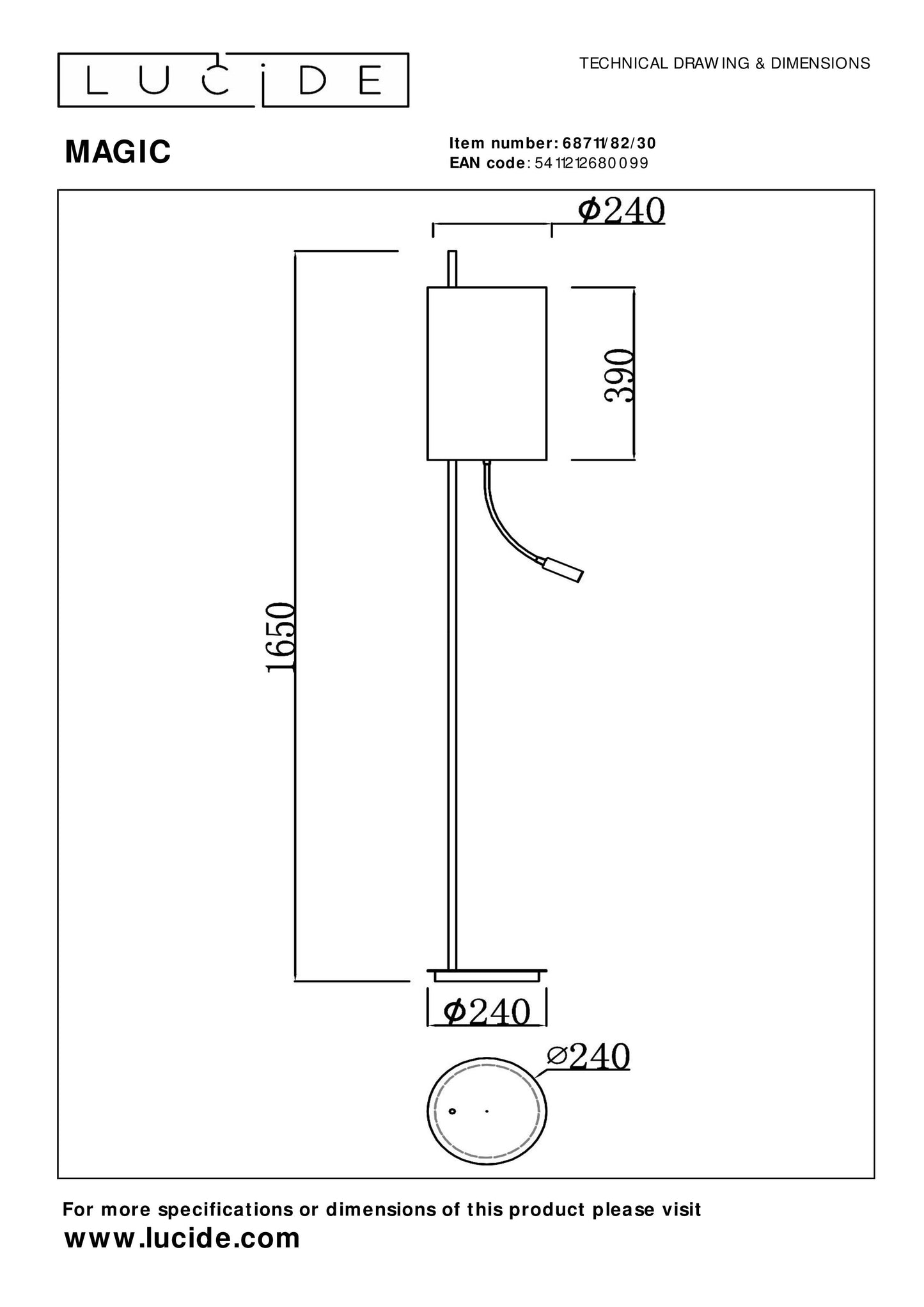 Lucide MAGIC - Floor lamp - Ø 24 cm - 1xE27 - Black