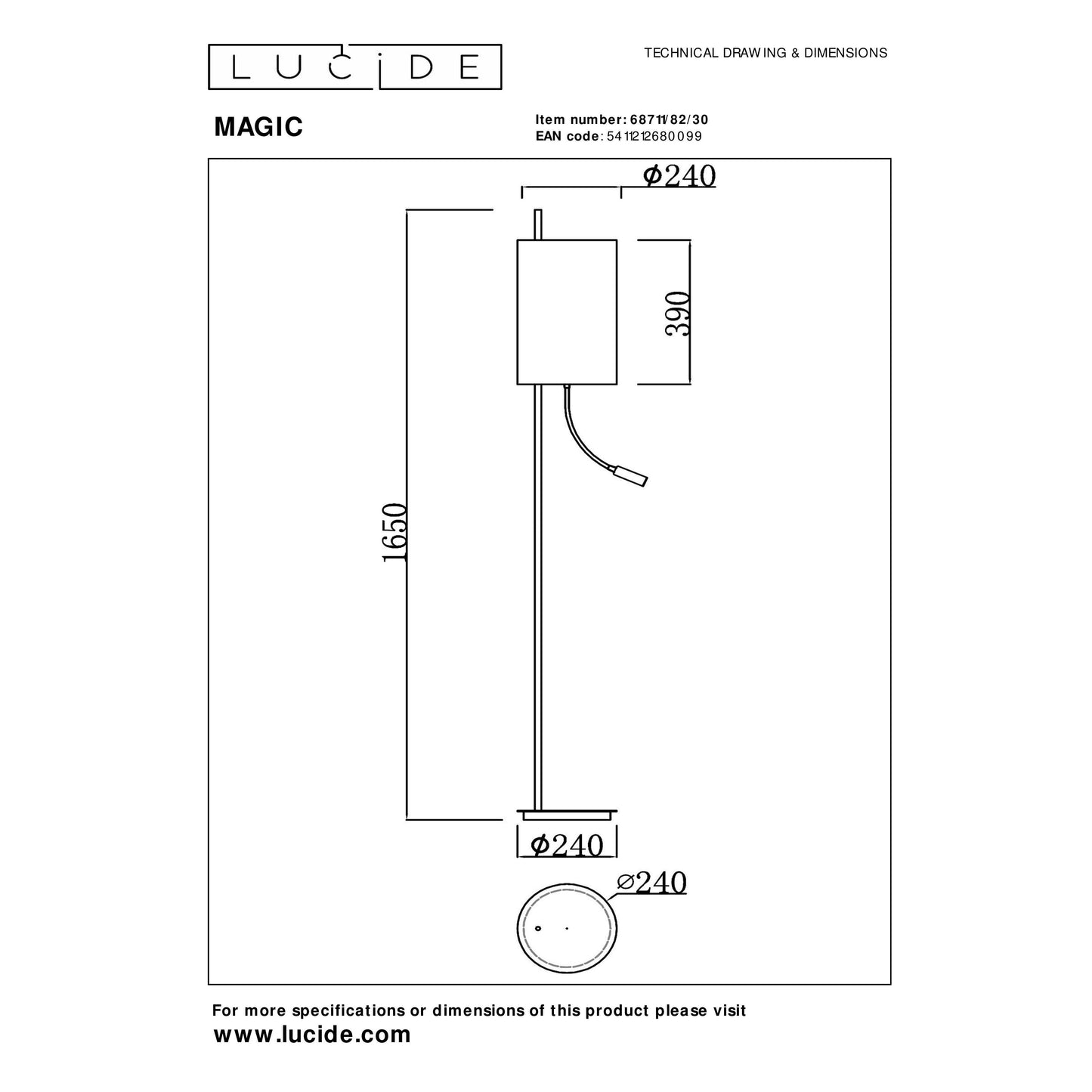 Lucide MAGIC - Floor lamp - Ø 24 cm - 1xE27 - Black