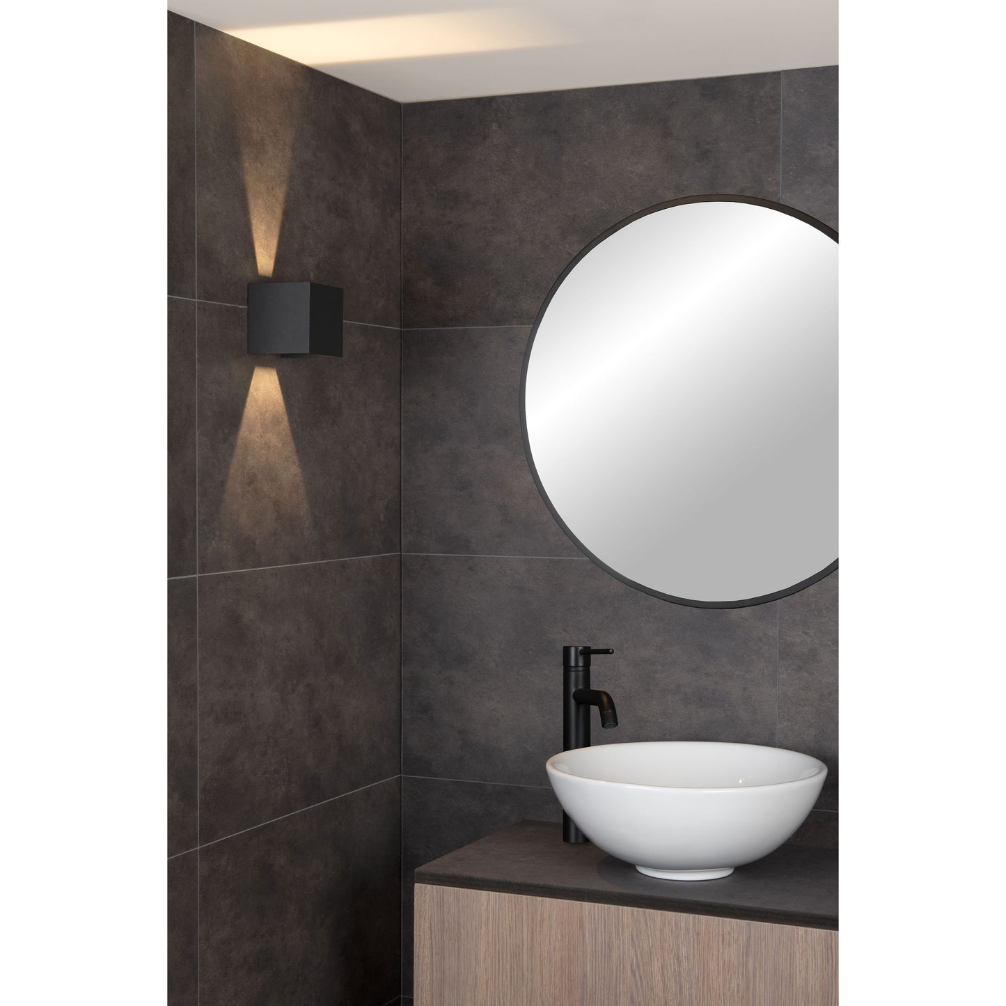 Lucide AXI - Wall spotlight / Wall light Bathroom - LED - 2x7W 2700K - IP54 - Adjustable beam angle - Black