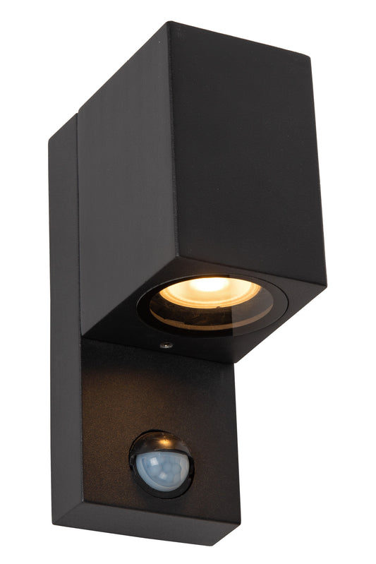 Lucide ZARO IR - Wall spotlight / Wall light Indoor/Outdoor - 1x GU10 - IP65 - Motion & Day/Night Sensor - Black