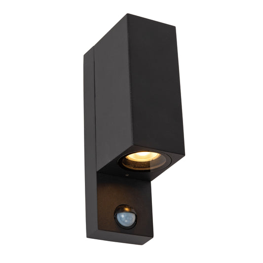 Lucide ZARO IR - Wall spotlight / Wall light Indoor/Outdoor - 2x GU10 - IP65 - Motion & Day/Night Sensor - Black