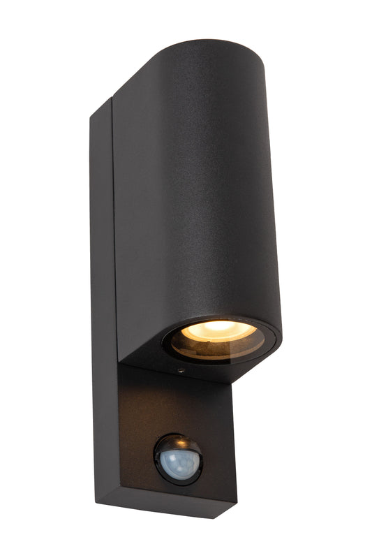 Lucide ZARO IR - Wall spotlight / Wall light Indoor/Outdoor - 2xGU10 - IP65 - Motion & Day/Night Sensor - Black