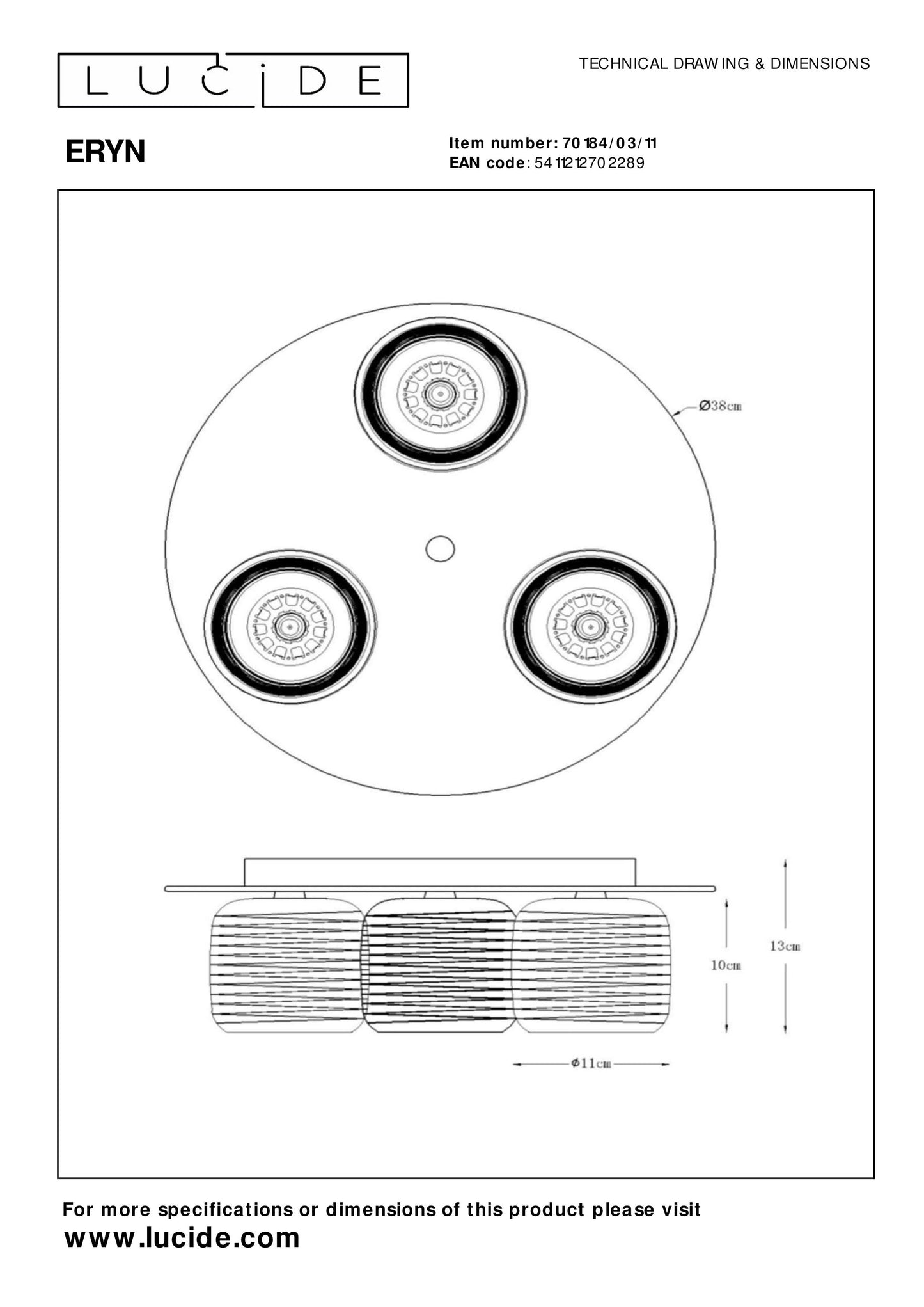 Lucide ERYN - Flush ceiling light - Ø 38 cm - 3xG9 - Chrome