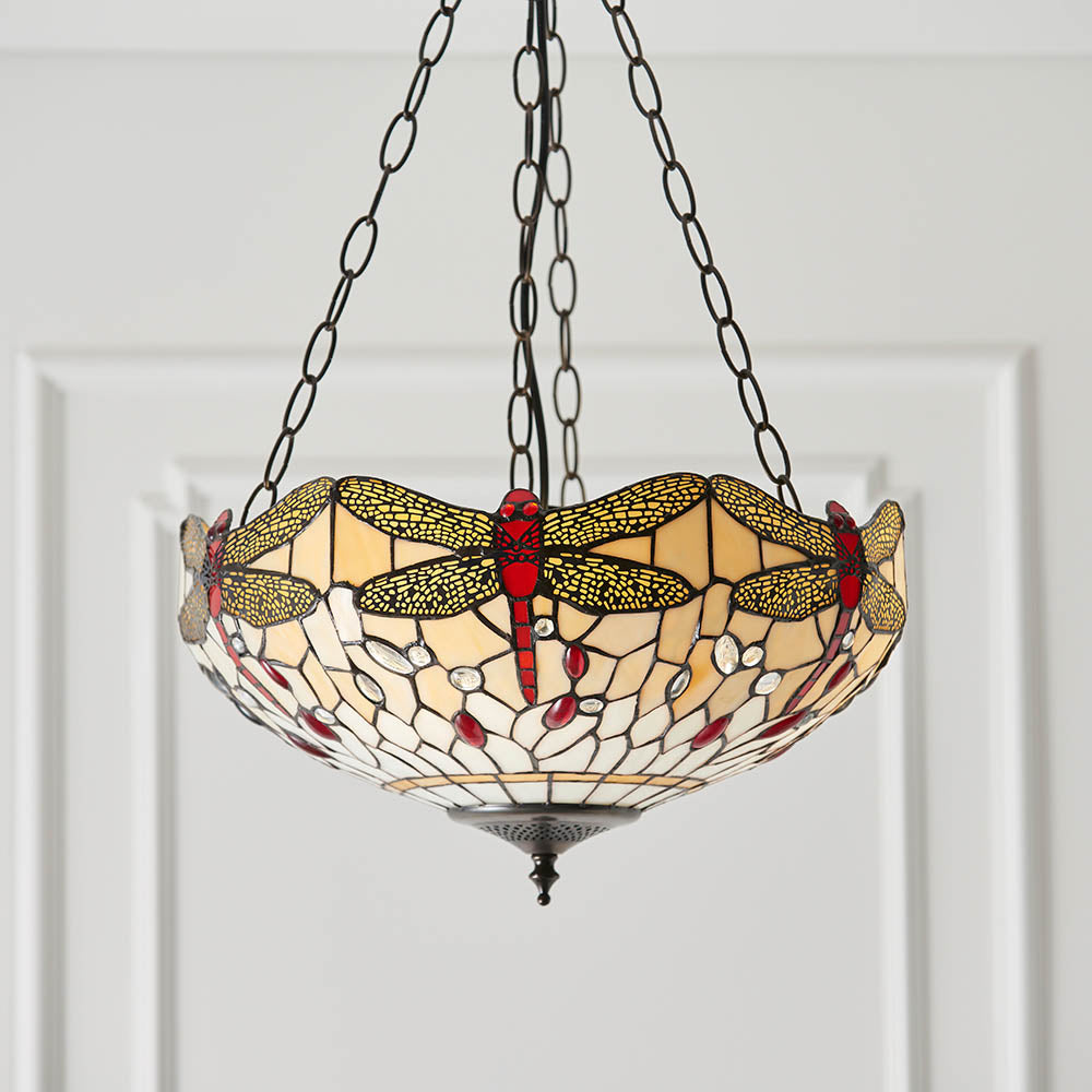 Dragonfly beige Medium inverted 3lt pendant