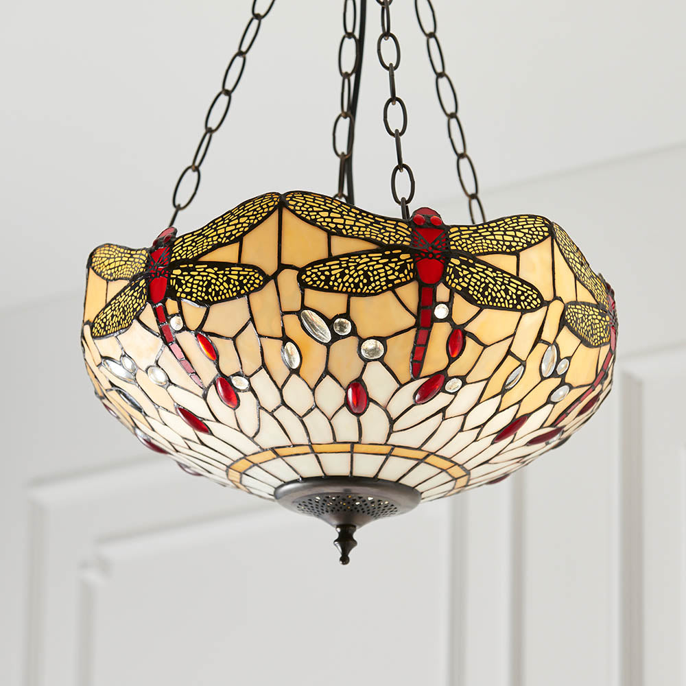 Dragonfly beige Medium inverted 3lt pendant
