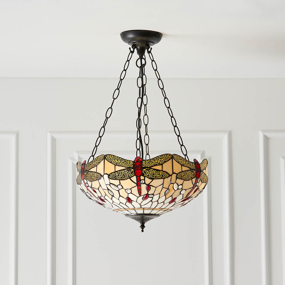 Dragonfly beige Medium inverted 3lt pendant