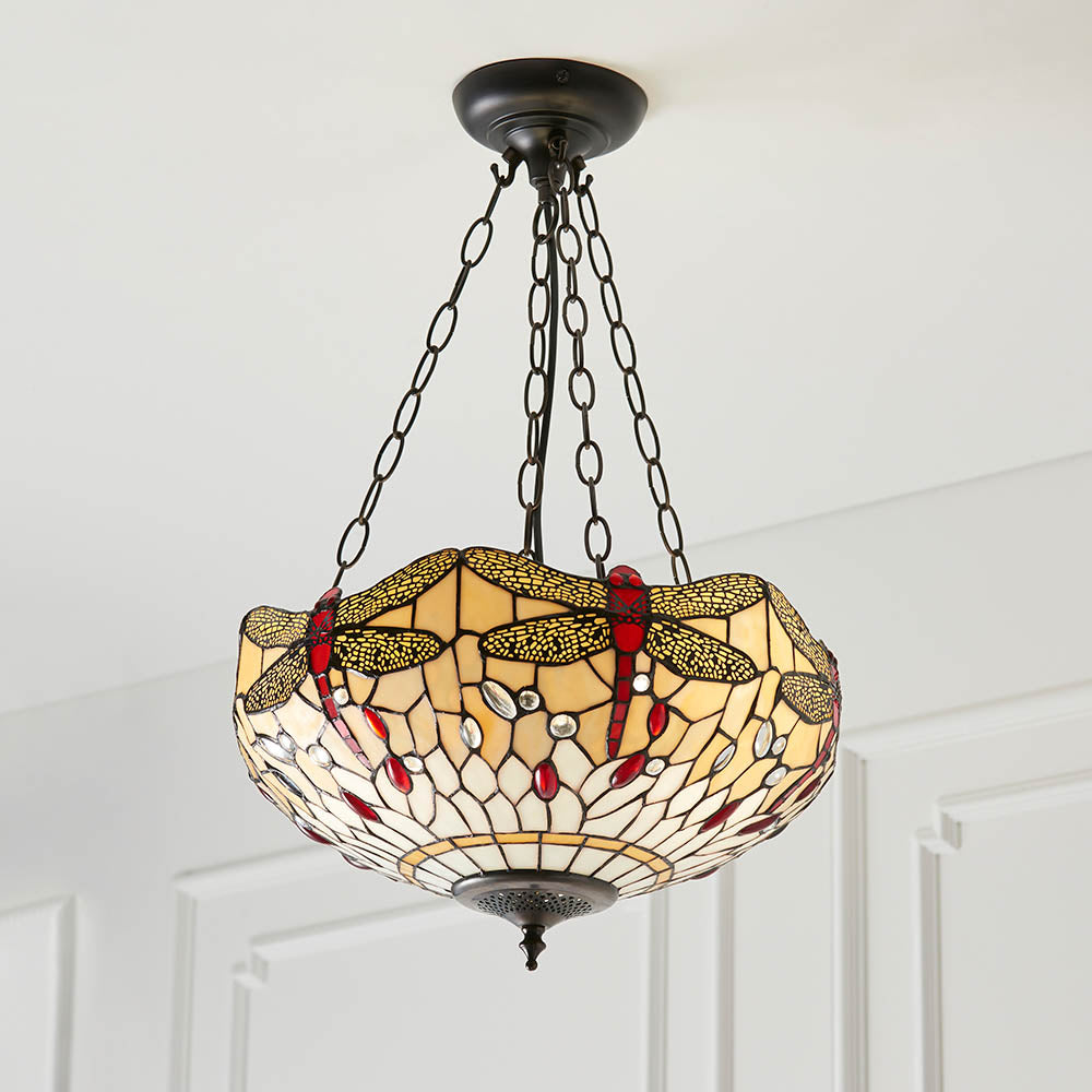 Dragonfly beige Medium inverted 3lt pendant