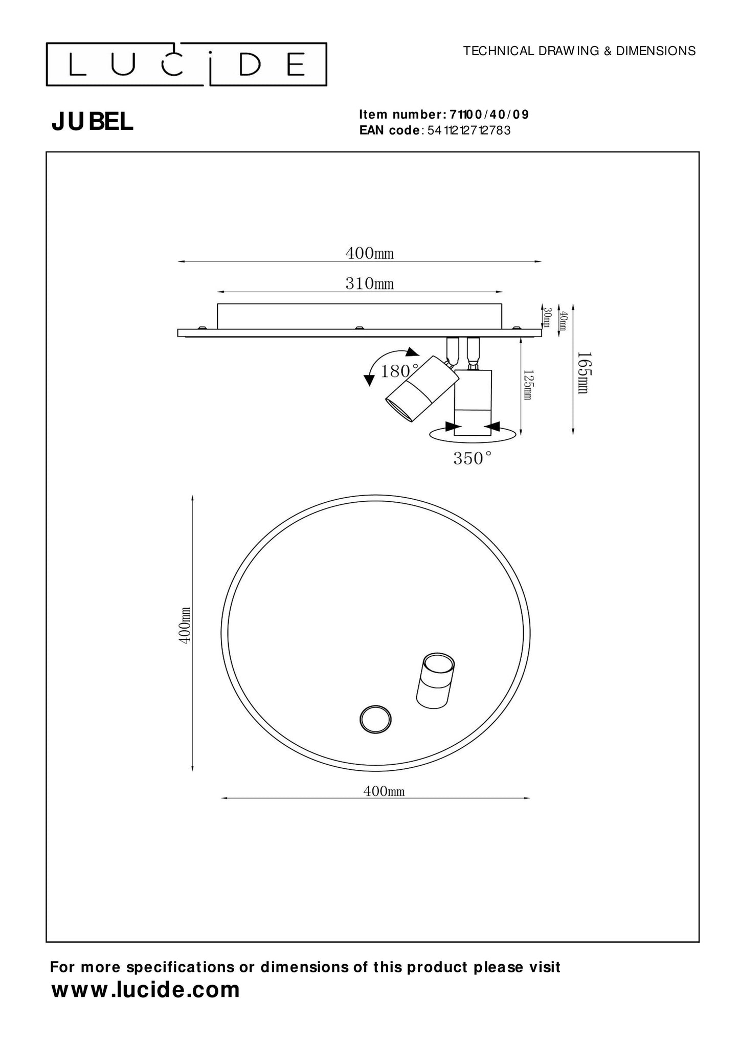 Lucide JUBEL - Flush ceiling light - Ø 40 cm - LED Dim. - 2700K - Gun Metal