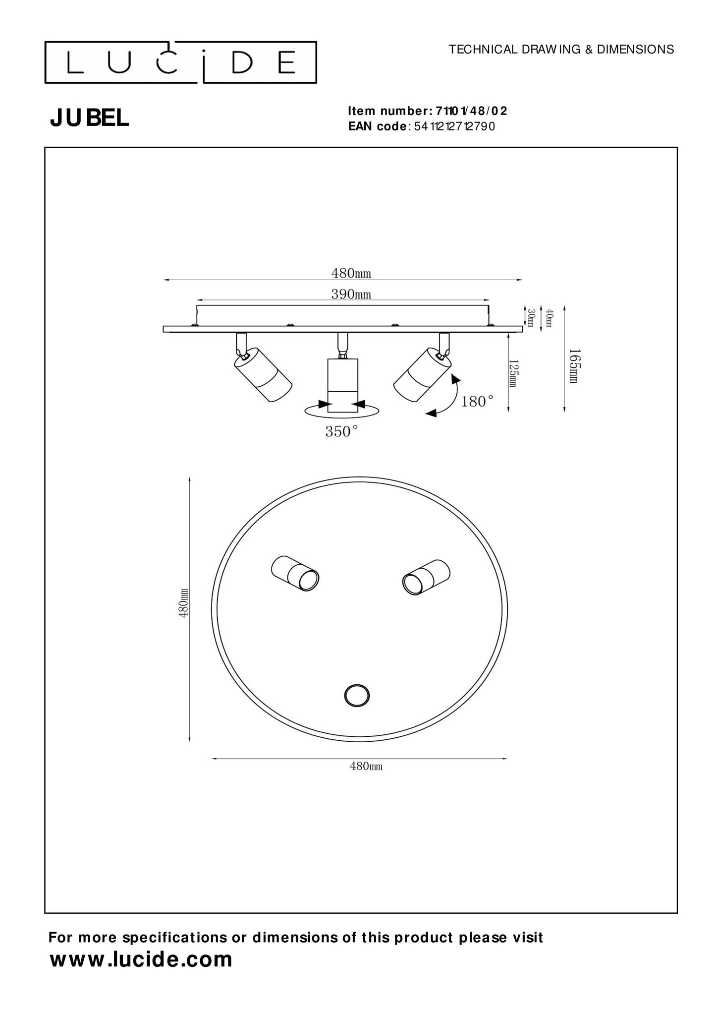 Lucide JUBEL - Flush ceiling light - Ø 48 cm - LED Dim. - 2700K - Matt Gold / Brass