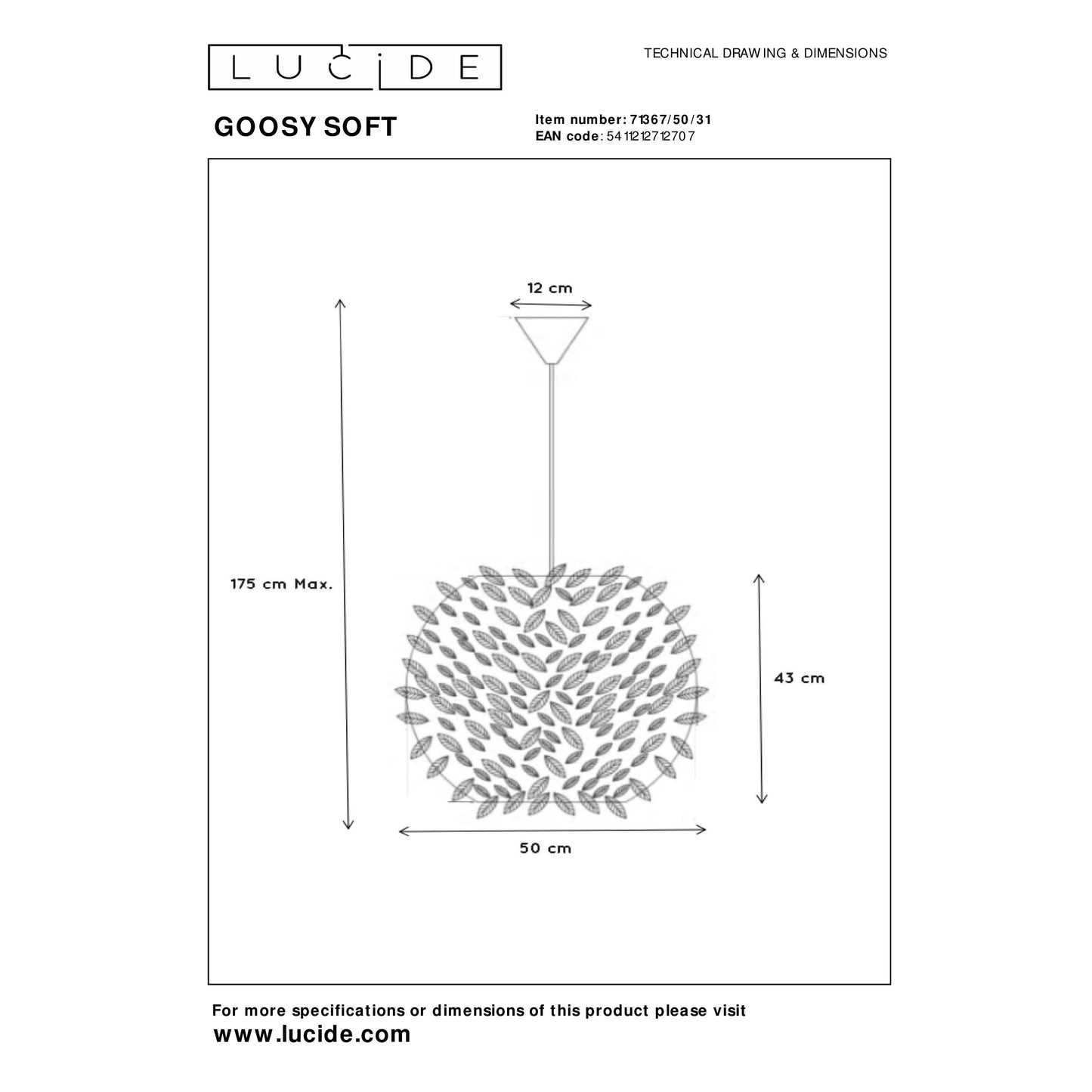 Lucide GOOSY SOFT - Pendant light - Ø 50 cm - 1xE27 - White