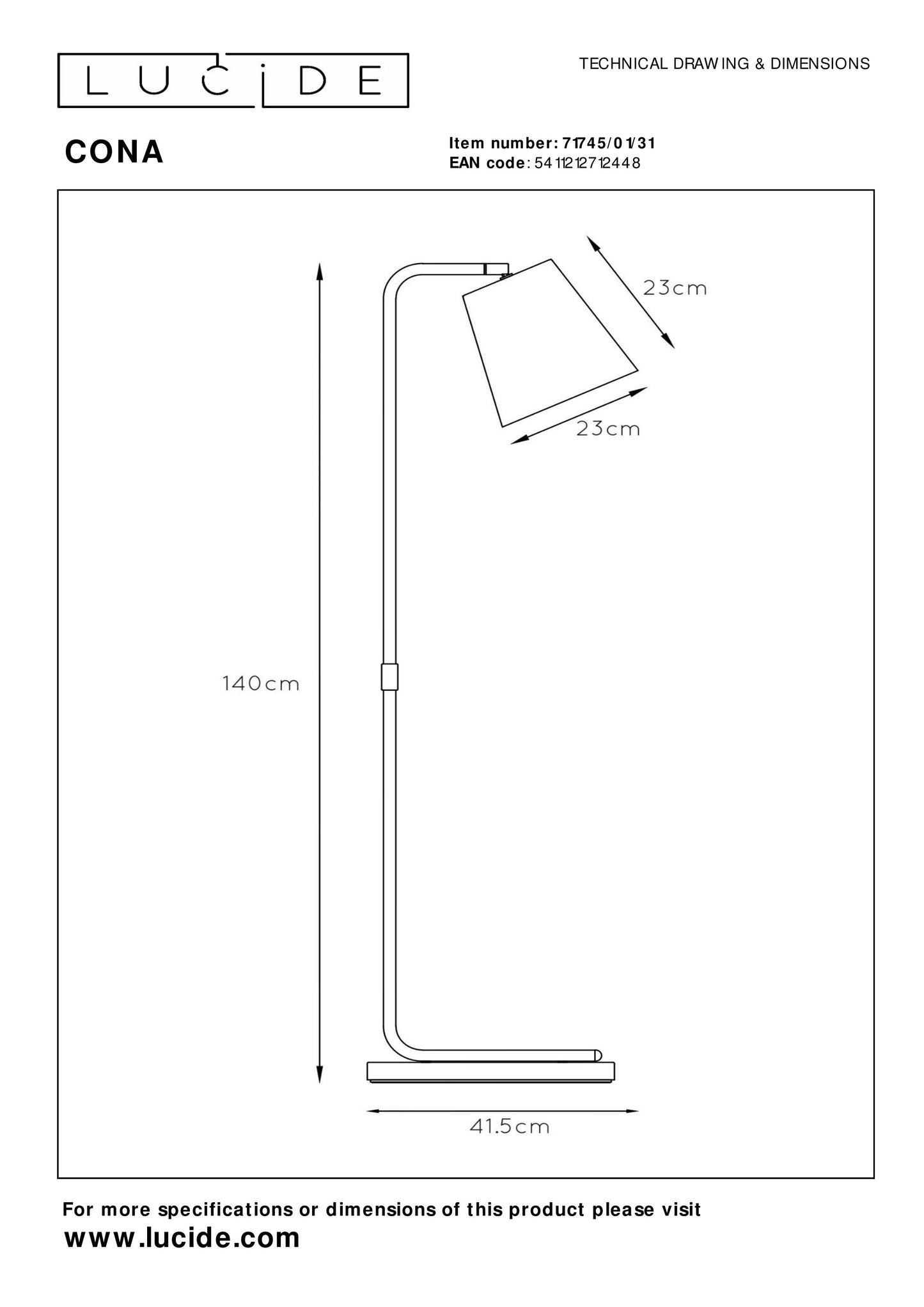 Lucide CONA - Floor lamp - 1xE27 - White