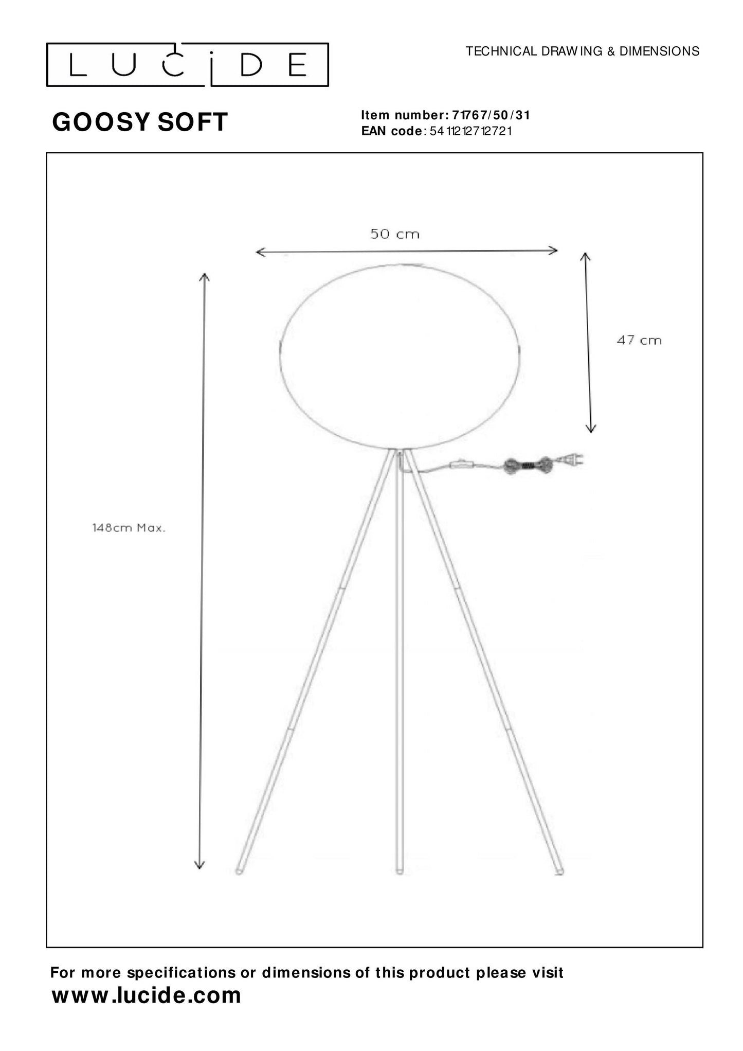 Lucide GOOSY SOFT - Floor lamp - Ø 50 cm - 1xE27 - White