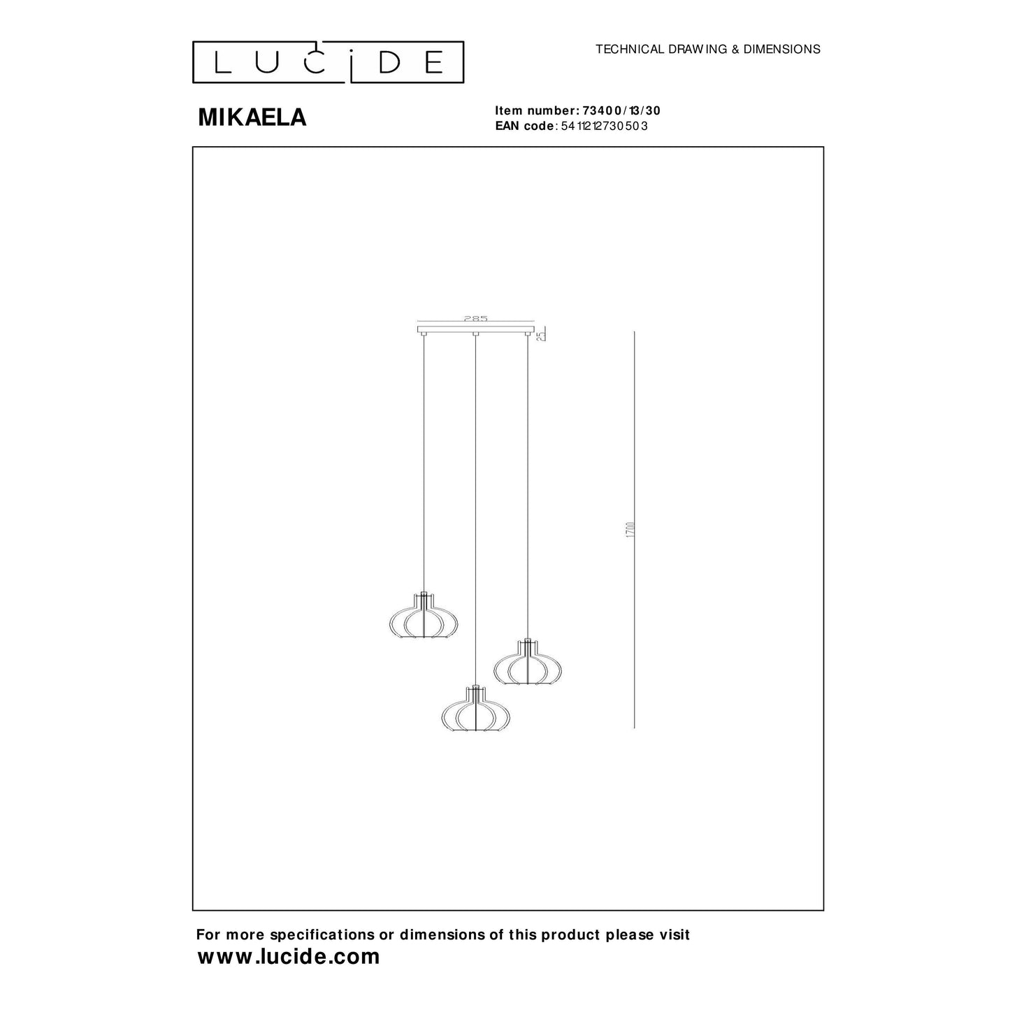 Lucide MIKAELA - Pendant light - Ø 32 cm - 3xE14 - Black