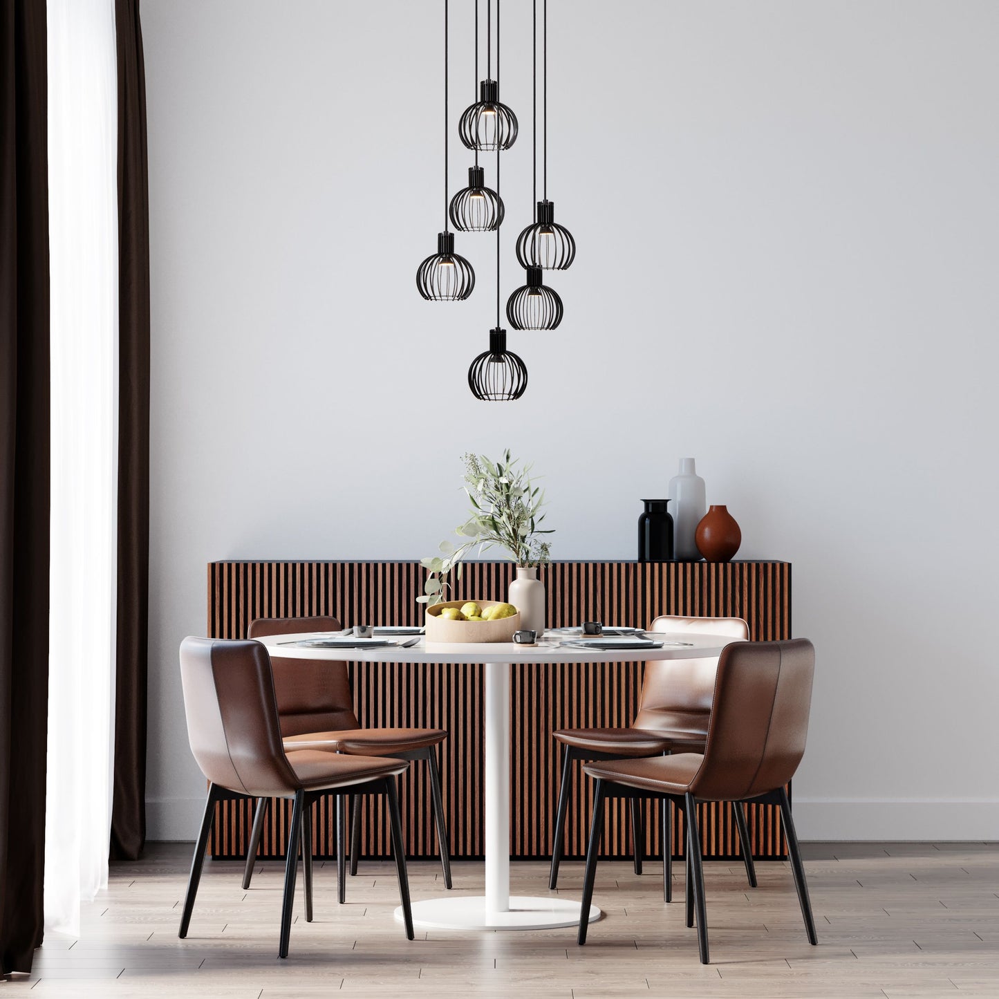 Lucide MIKAELA - Pendant light - Ø 35 cm - 6xE14 - Black