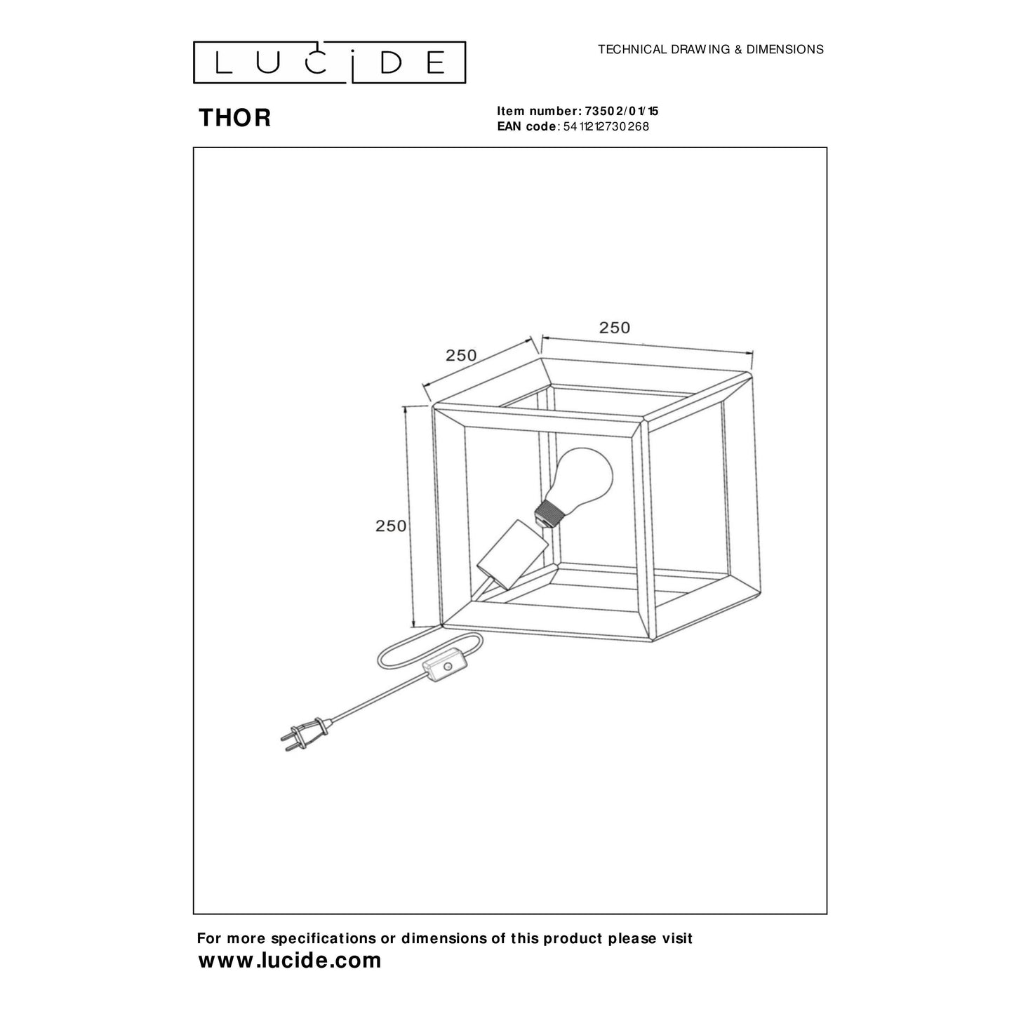 Lucide THOR - Table lamp - 1xE27 - Grey iron