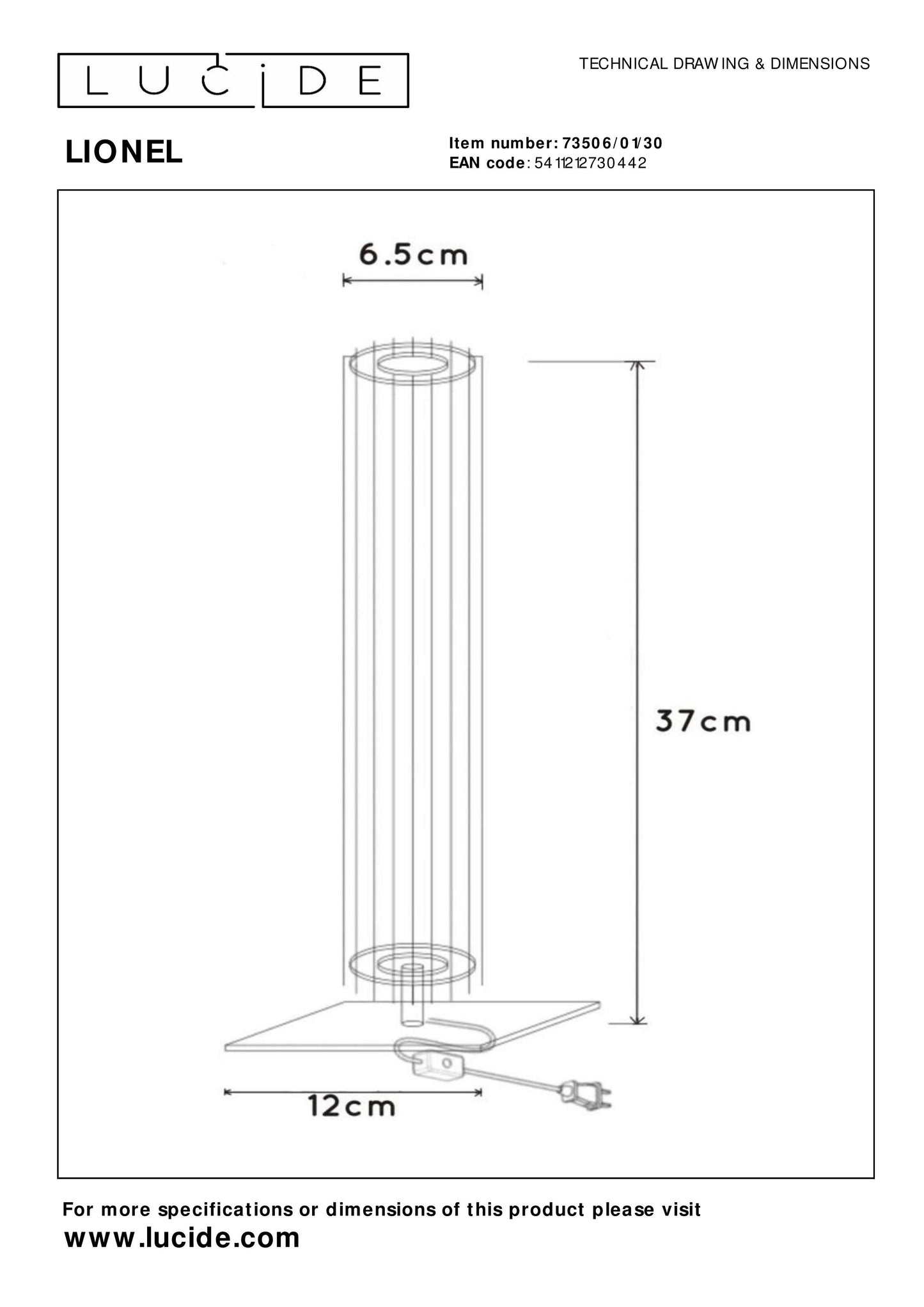 Lucide LIONEL - Table lamp - 1xE27 - Black