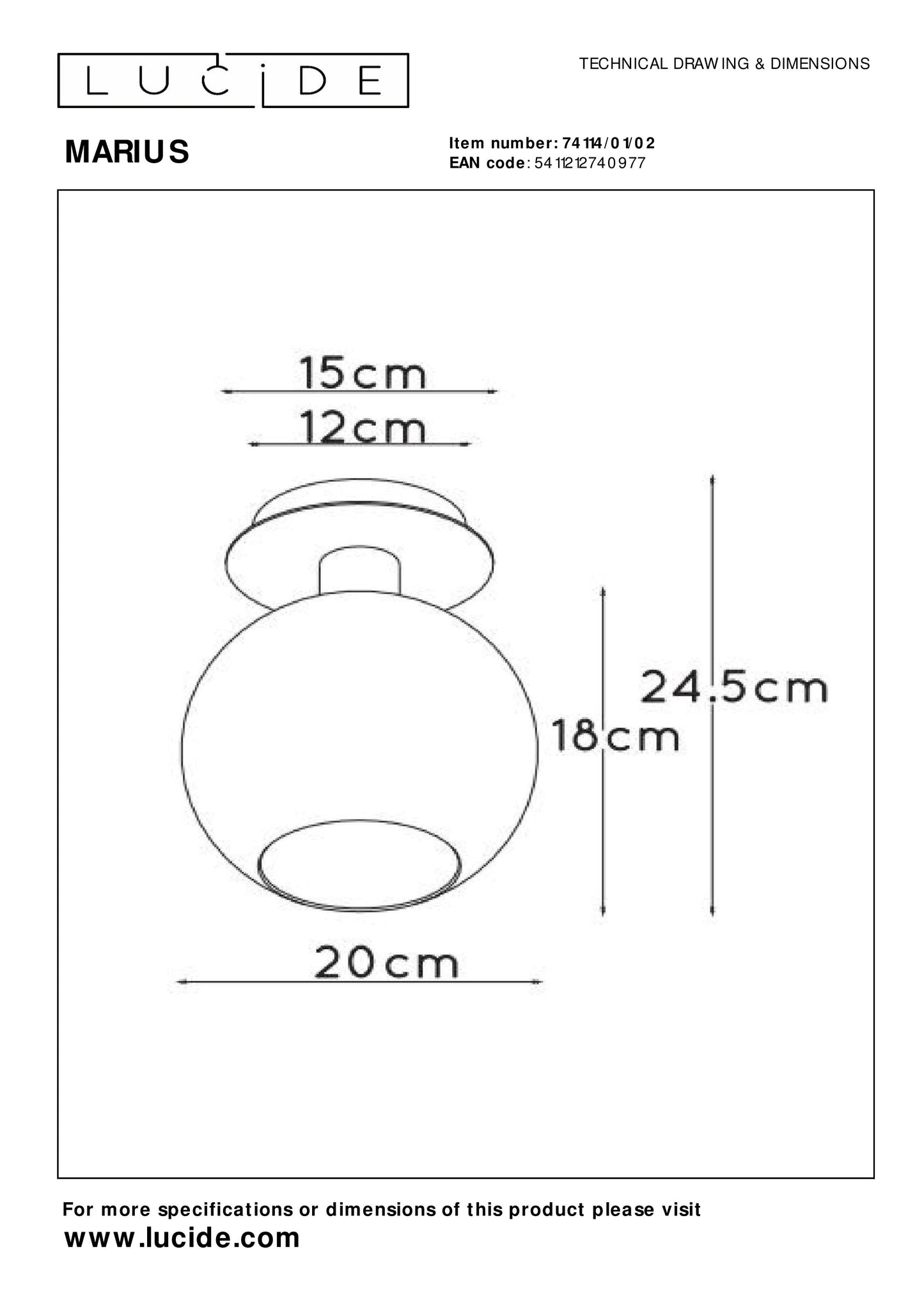 Lucide MARIUS - Flush ceiling light - 1xE27 - Matt Gold / Brass