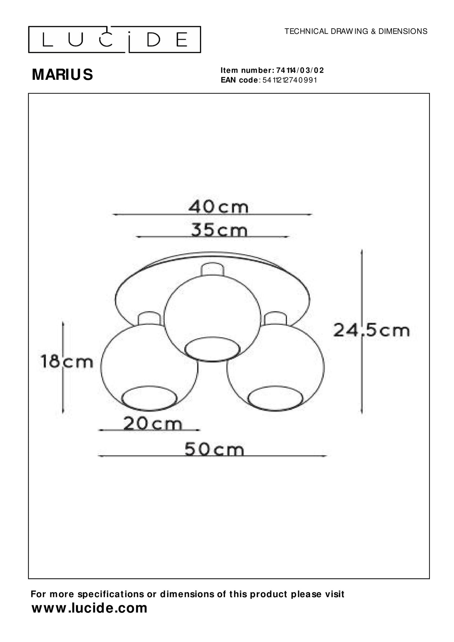 Lucide MARIUS - Flush ceiling light - 3xE27 - Matt Gold / Brass