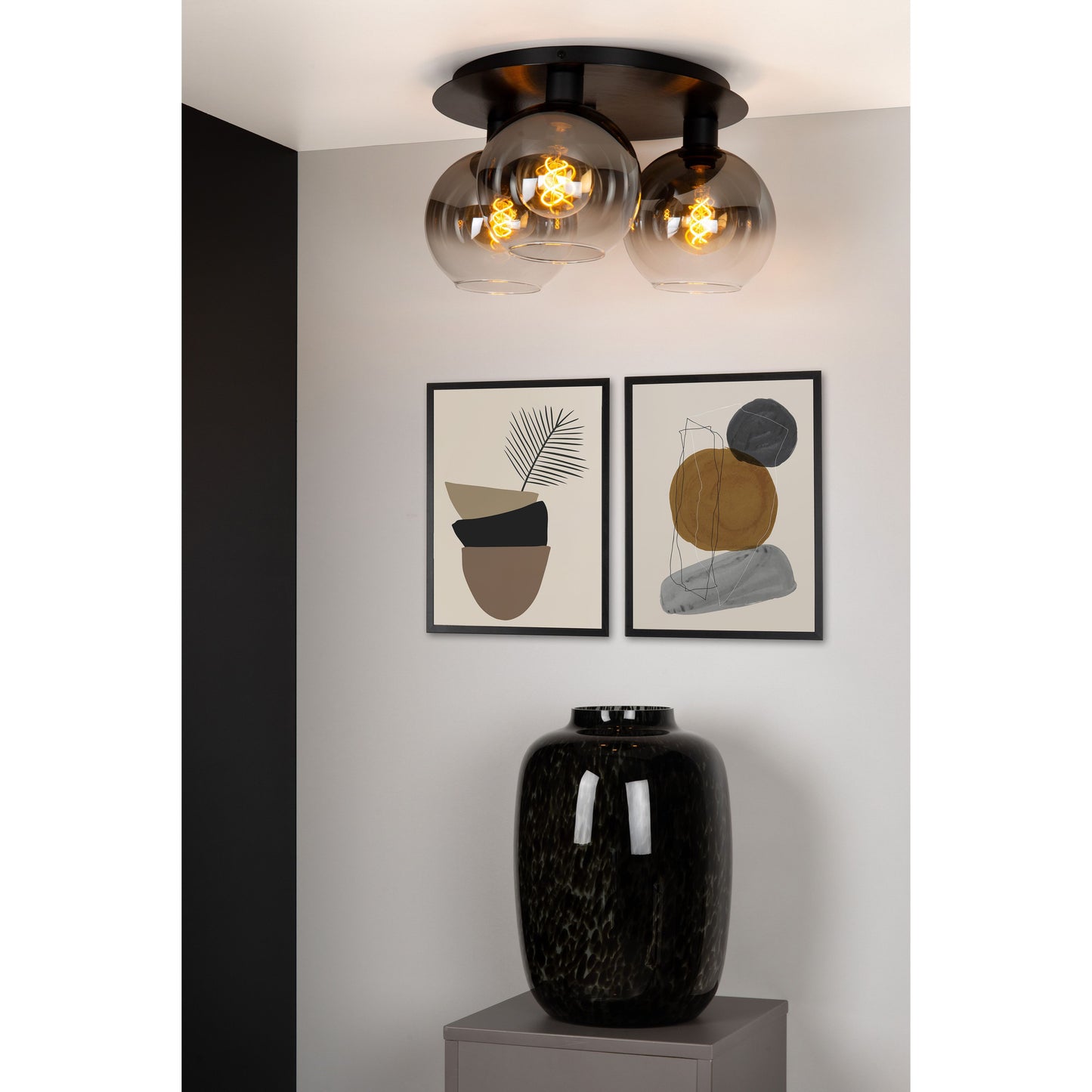 Lucide MARIUS - Flush ceiling light - 3xE27 - Black