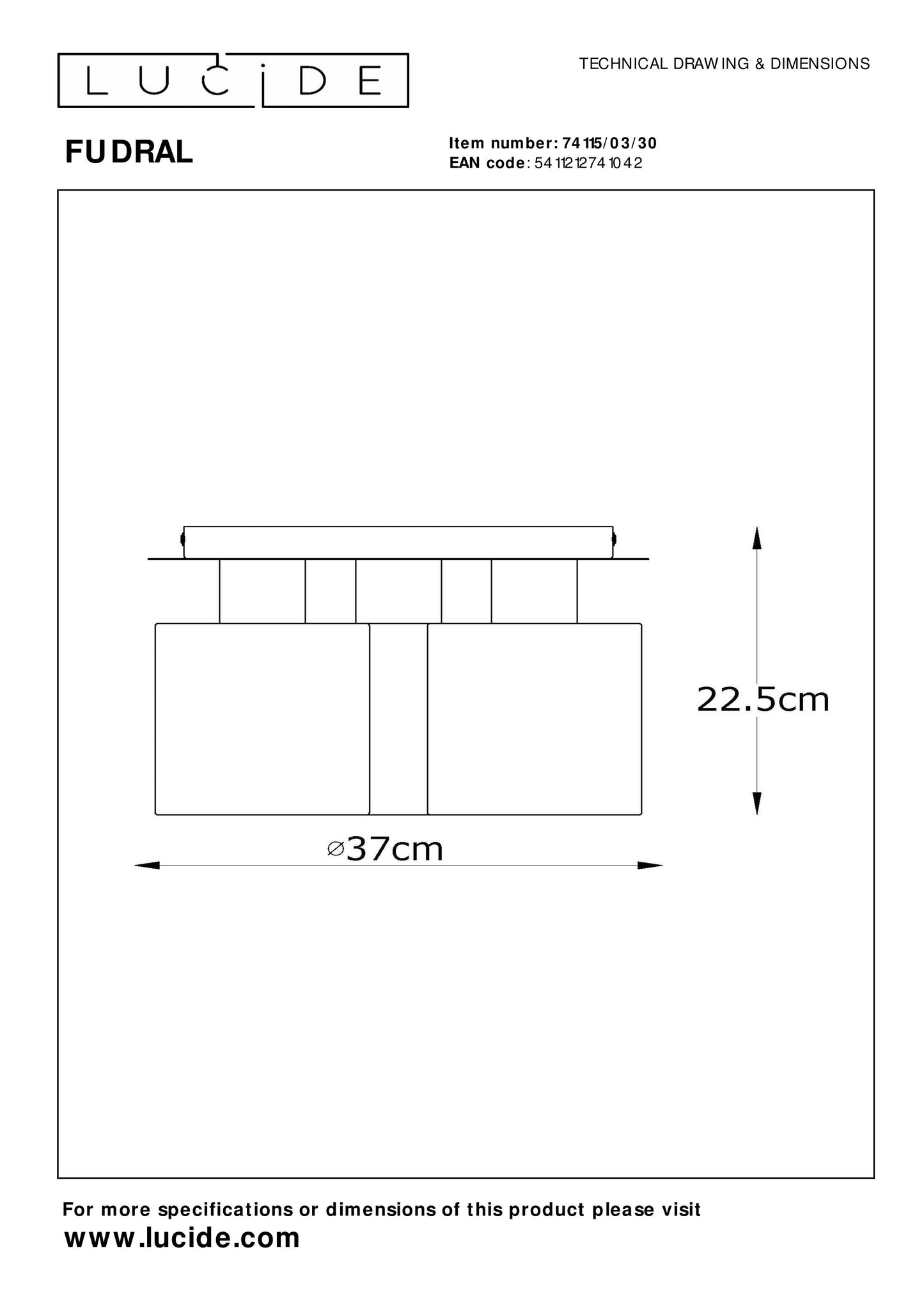 Lucide FUDRAL - Flush ceiling light - Ø 37 cm - 3xE27 - Black