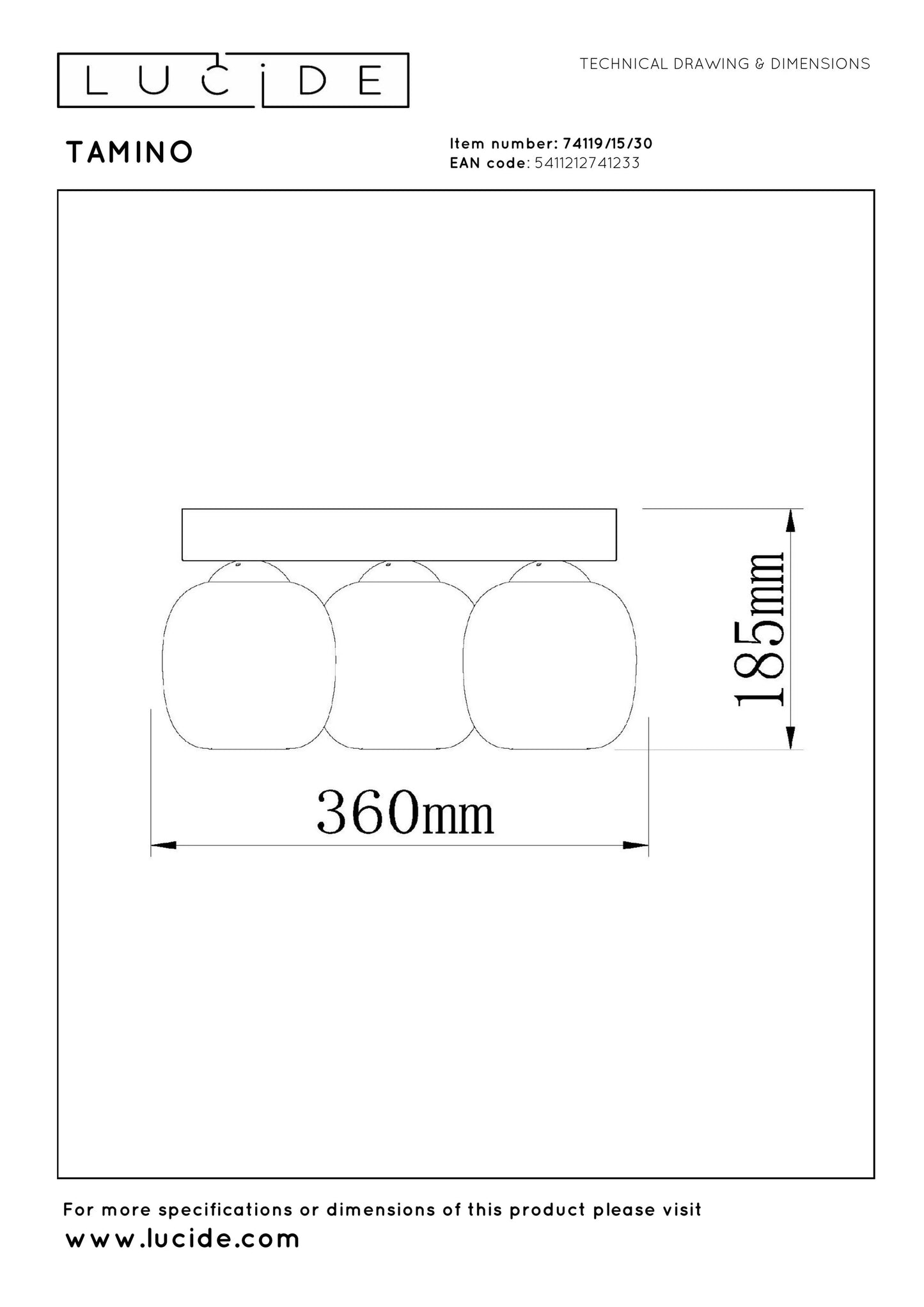 Lucide TAMINO - Flush ceiling light - LED Dim. - 3x5,6W 3000K - Black