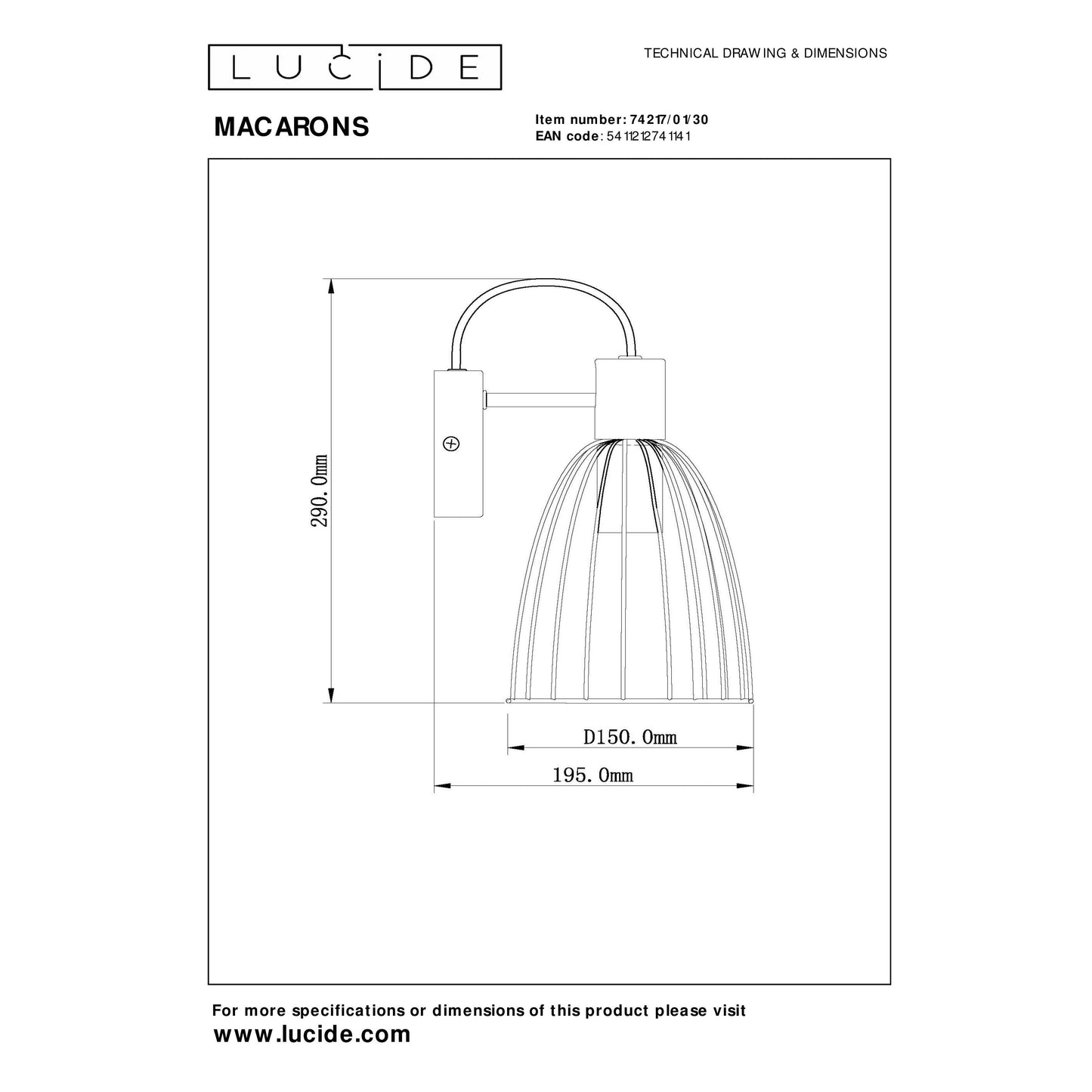 Lucide MACARONS - Wall light - 1xE27 - Black